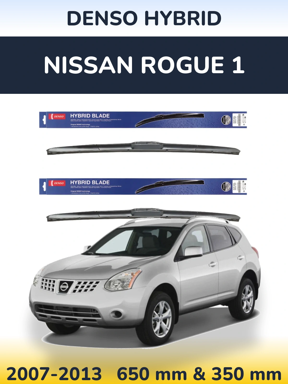 Front wiper blade set Denso Hybrid 650 & 350 mm for Nissan Rogue 1 2007-2013