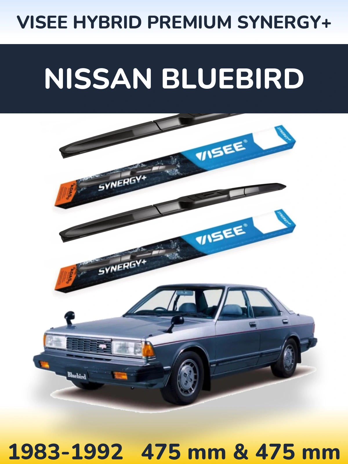 Front wiper blade set VISEE HYBRID PREMIUM SYNERGY+ 475 & 475 mm for Nissan Bluebird 1983-1992