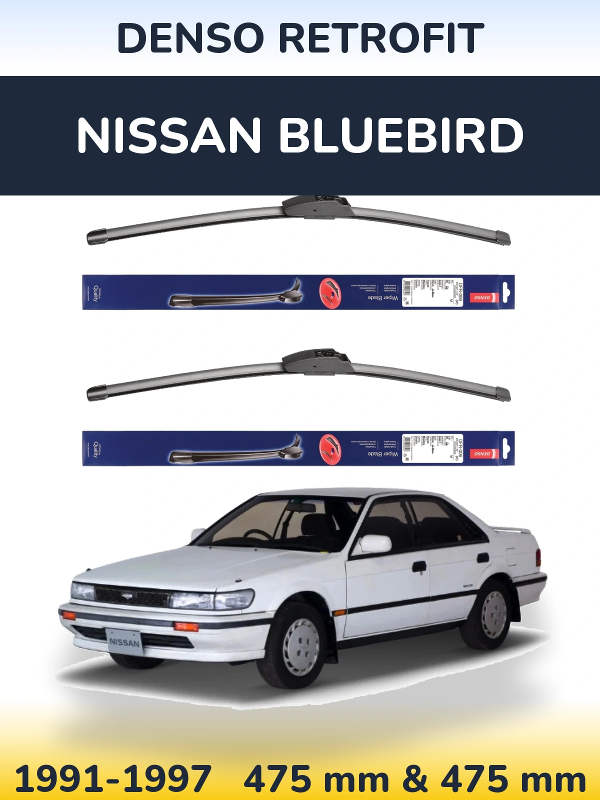 Komplet przednich wycieraczek Denso Retrofit 475 & 475 mm do Nissan Bluebird 1991-1997