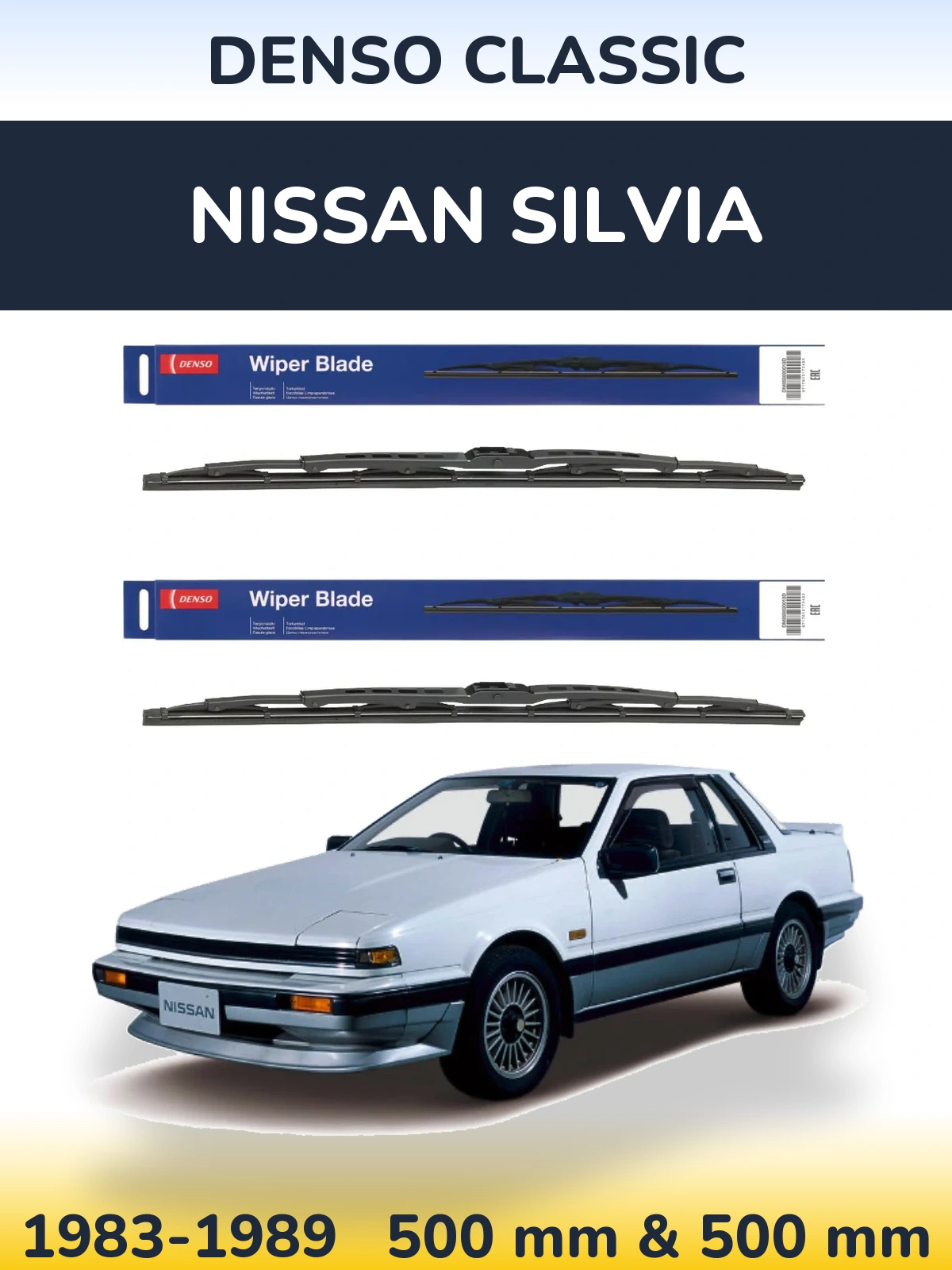 Komplet przednich wycieraczek Denso Classic 500 & 500 mm do Nissan Silvia 1983-1989