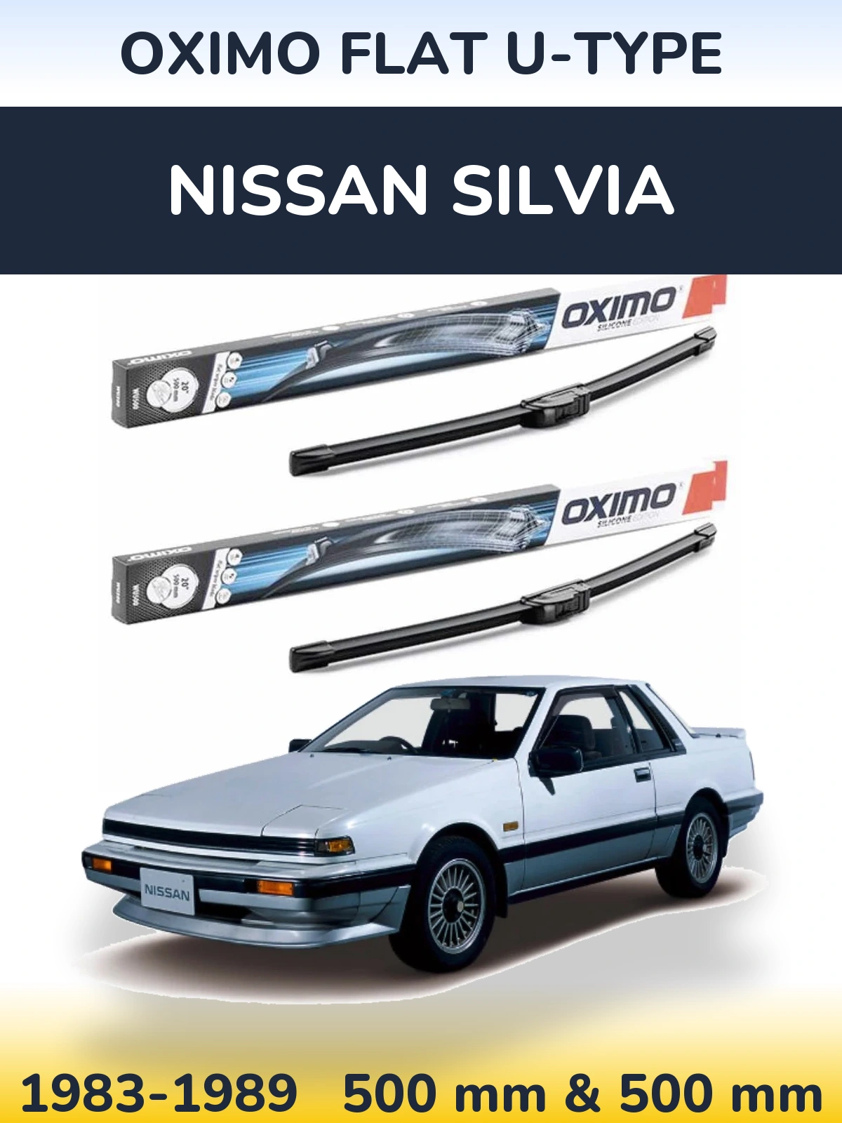 Комплект передних дворников Oximo Flat U-type 500 & 500 мм для Nissan Silvia 1983-1989