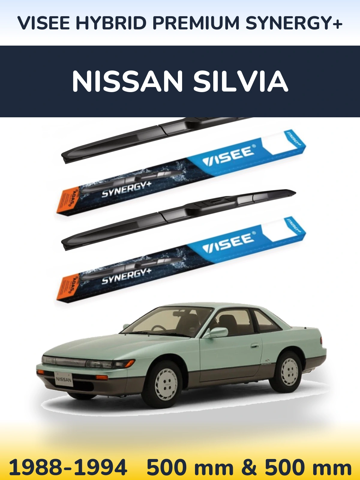 Komplet przednich wycieraczek VISEE HYBRID PREMIUM SYNERGY+ 500 & 500 mm do Nissan Silvia 1988-1994