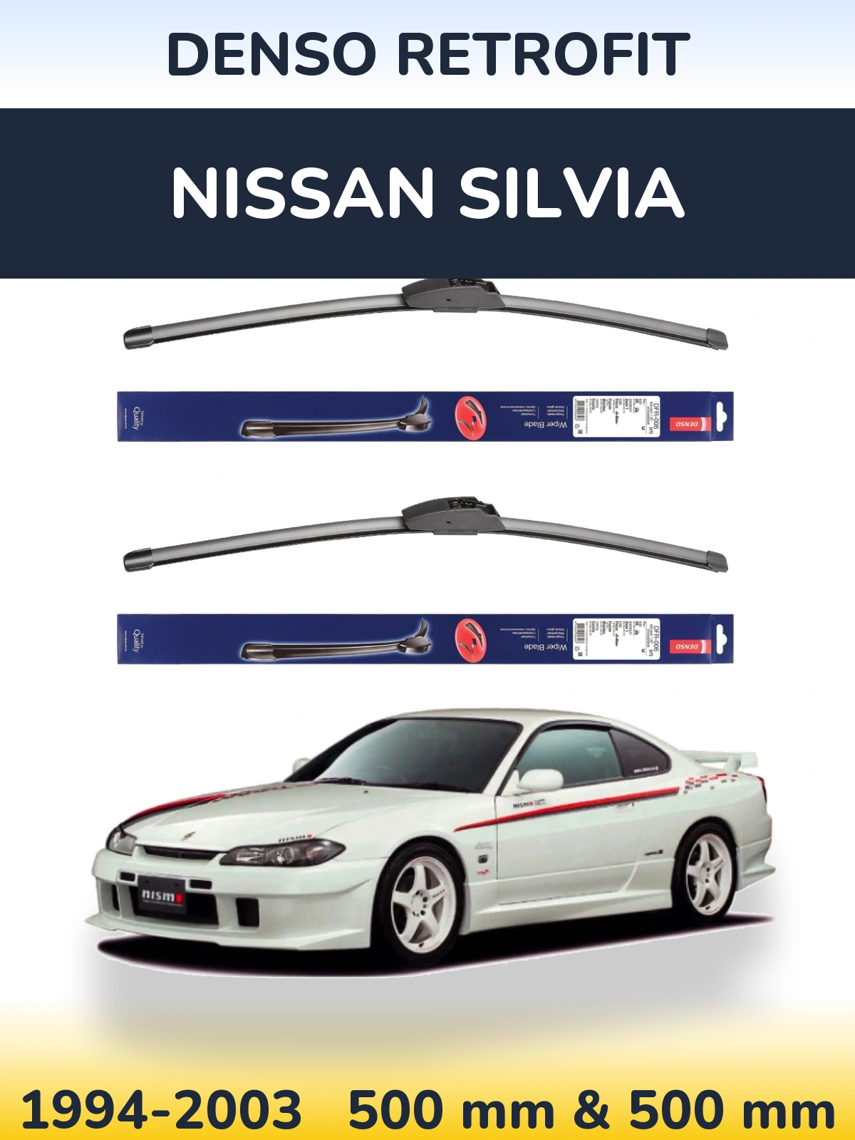 Komplet przednich wycieraczek Denso Retrofit 500 & 500 mm do Nissan Silvia 1994-2003