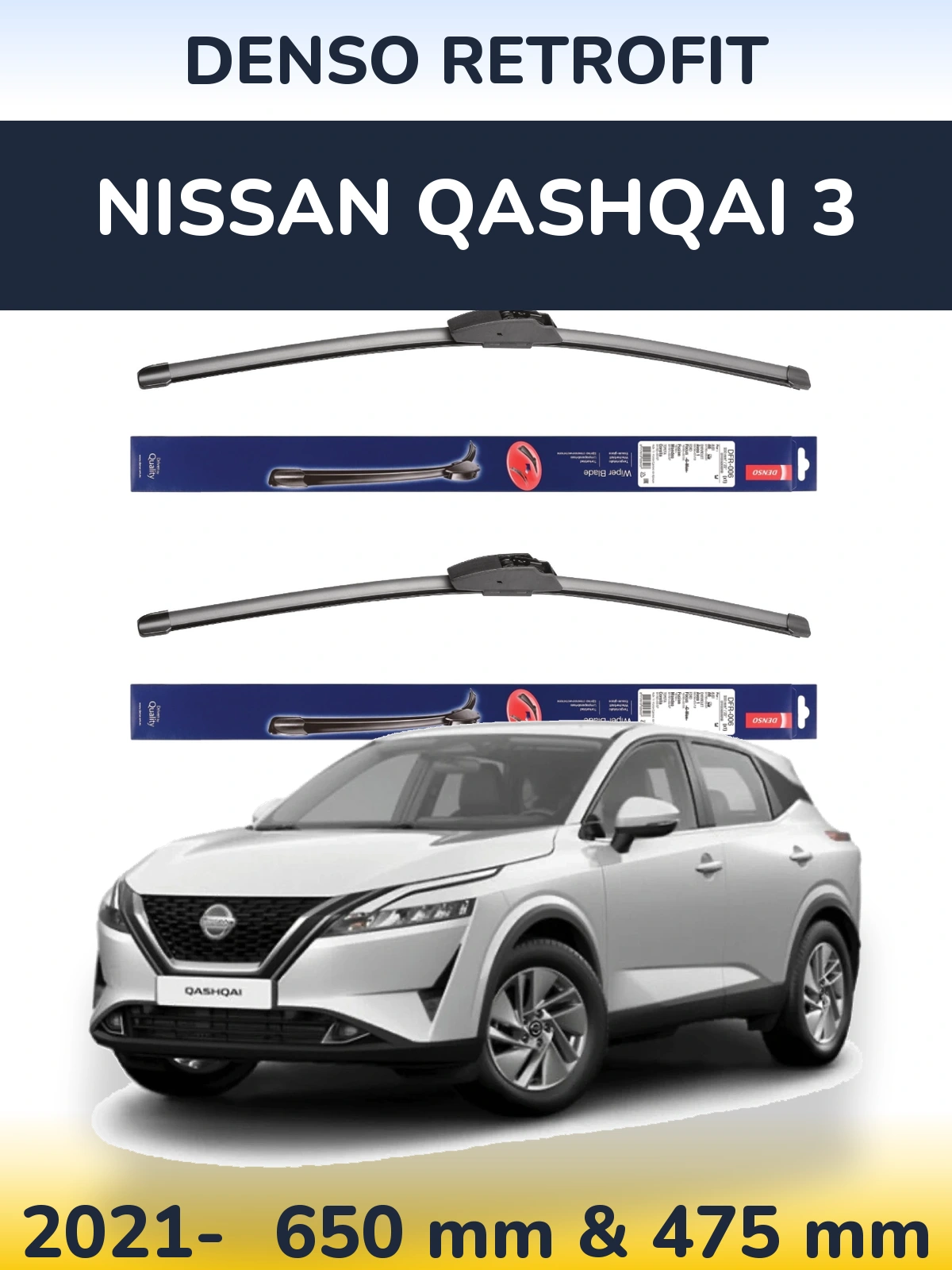 Komplet przednich wycieraczek Denso Retrofit 650 & 475 mm do Nissan Qashqai 3 2021-2026