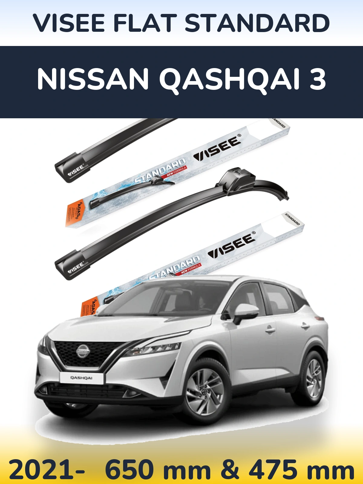 Komplet przednich wycieraczek VISEE FLAT STANDARD 650 & 475 mm do Nissan Qashqai 3 2021-2026