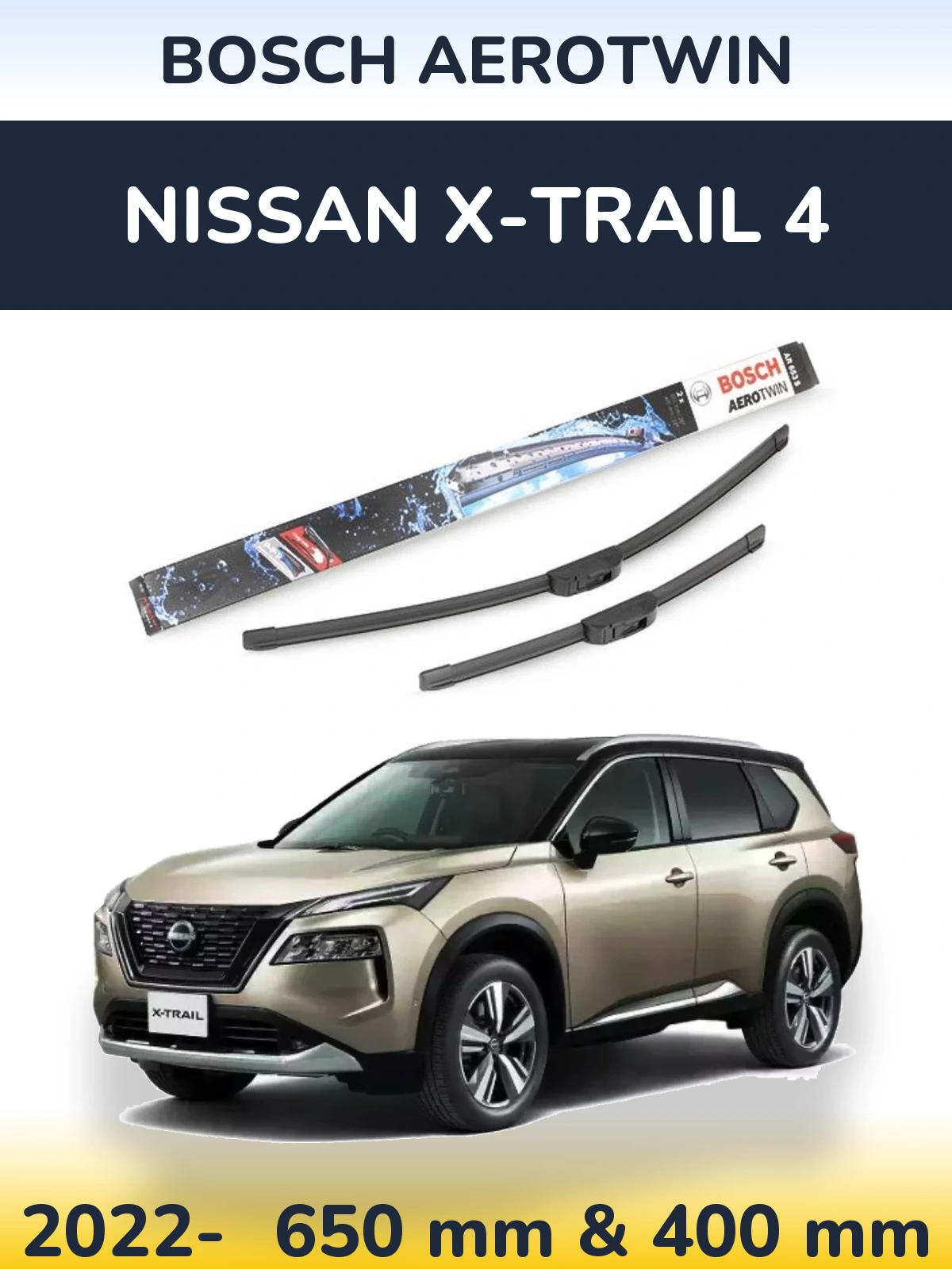 Komplet przednich wycieraczek BOSCH AeroTwin 650 & 400 mm do Nissan X-Trail 4 2022-2026