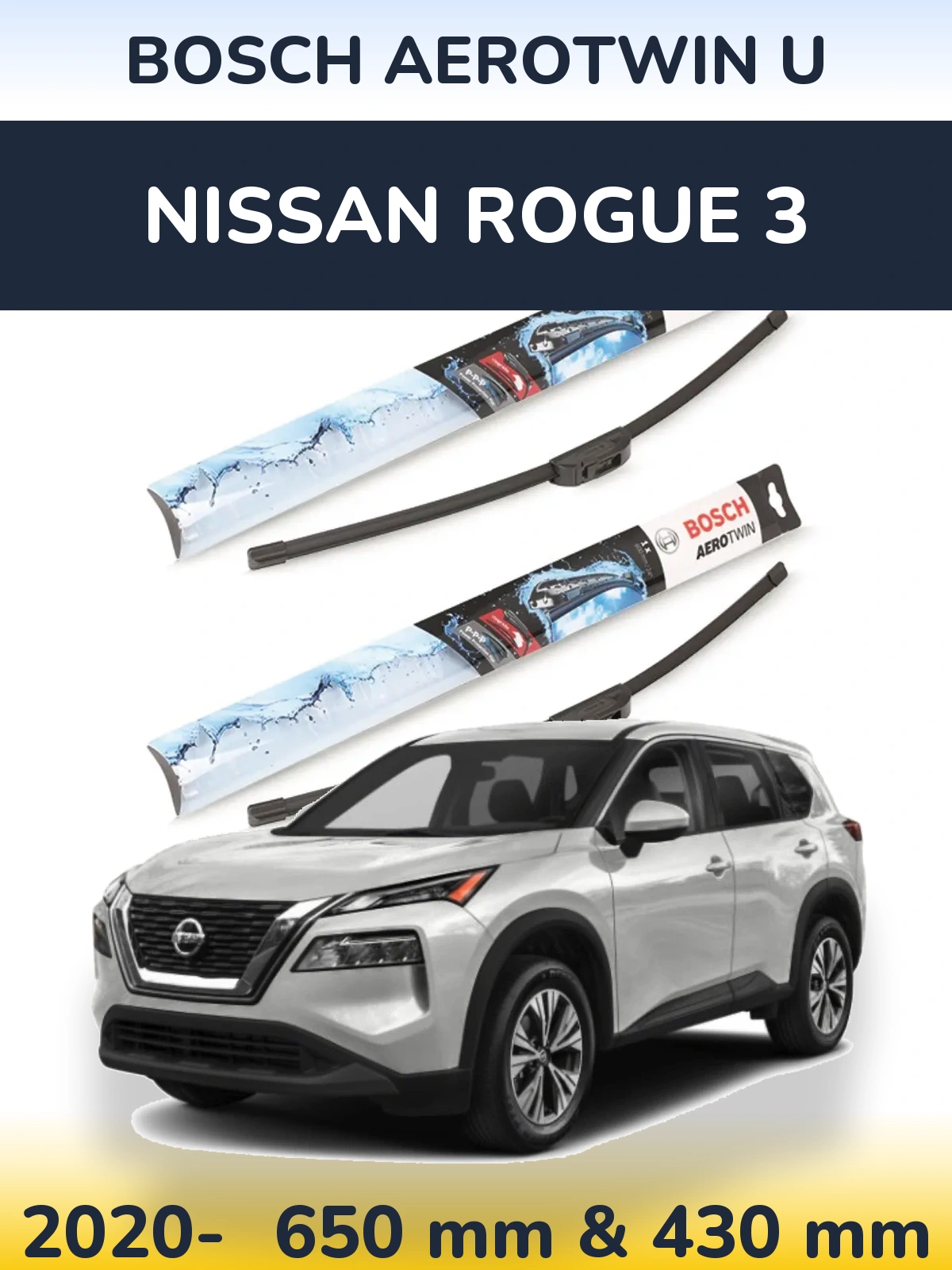 Komplet przednich wycieraczek BOSCH AeroTwin U 650 & 430 mm do Nissan Rogue 3 2020-2026