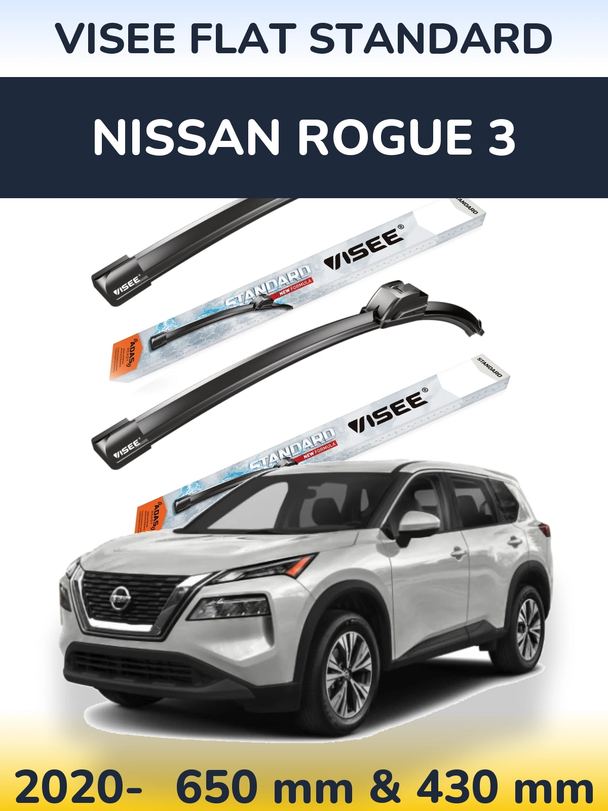 Komplet przednich wycieraczek VISEE FLAT STANDARD 650 & 430 mm do Nissan Rogue 3 2020-2026