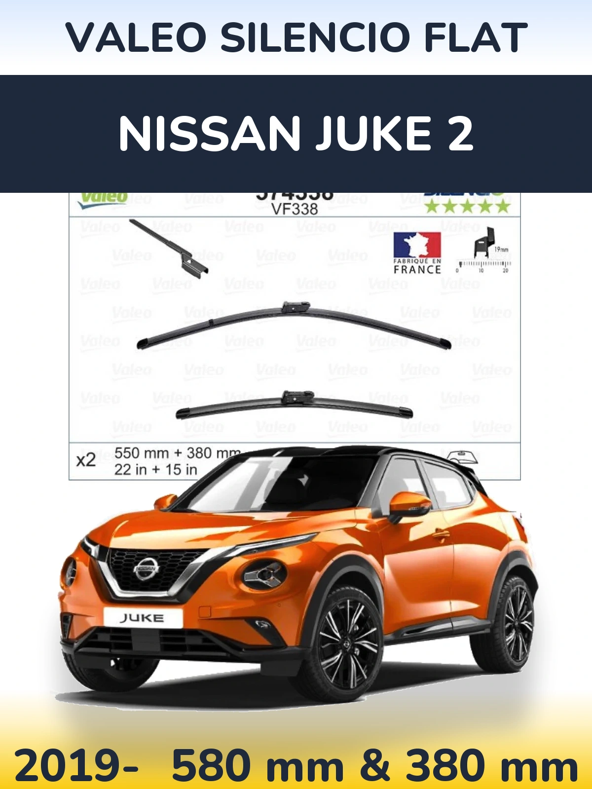 Комплект передних дворников Valeo Silencio Flat 550 & 380 мм для Nissan Juke 2 2019-2026