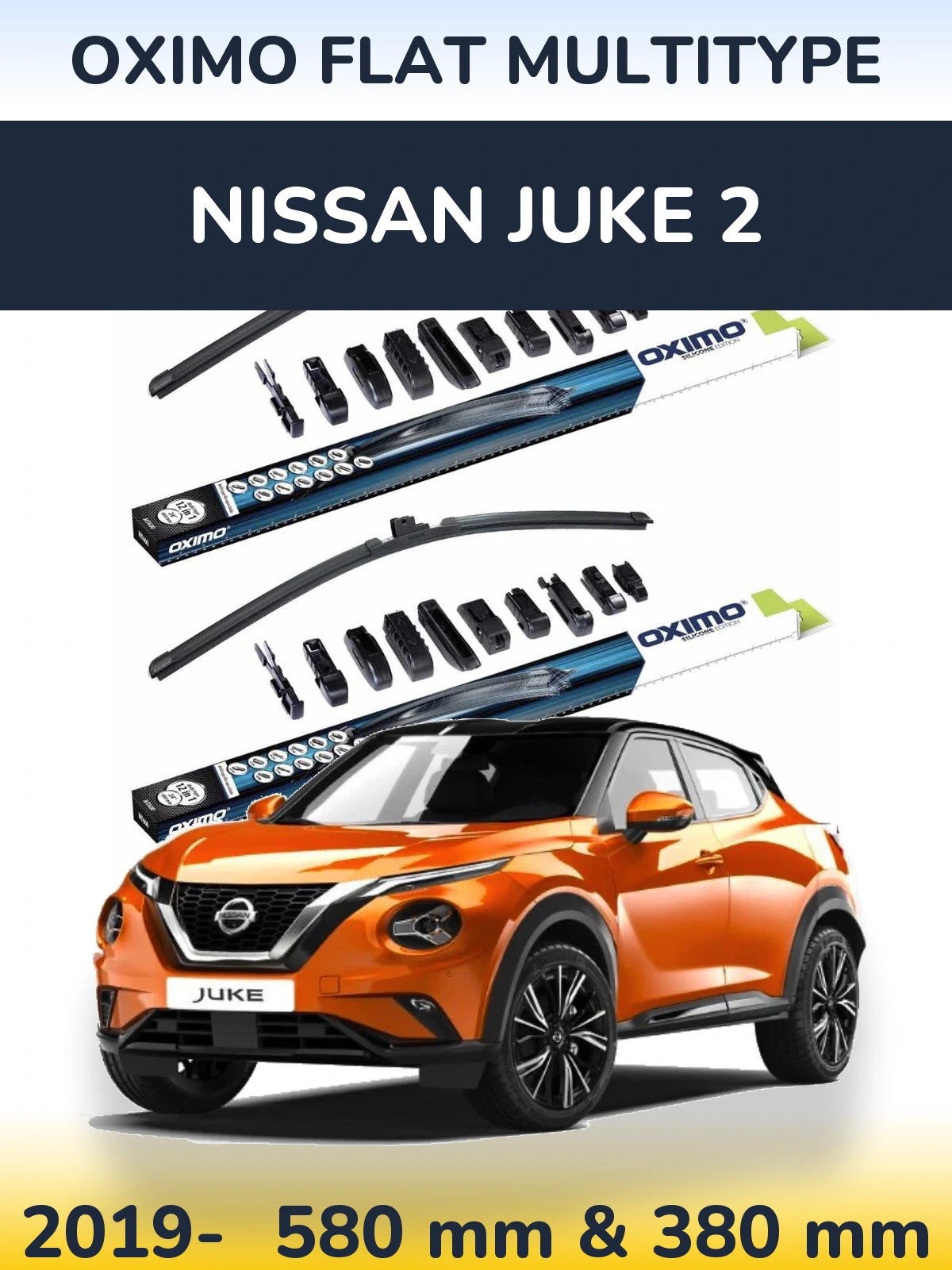 Комплект передних дворников Oximo Flat MultiТипe 580 & 380 мм для Nissan Juke 2 2019-2026