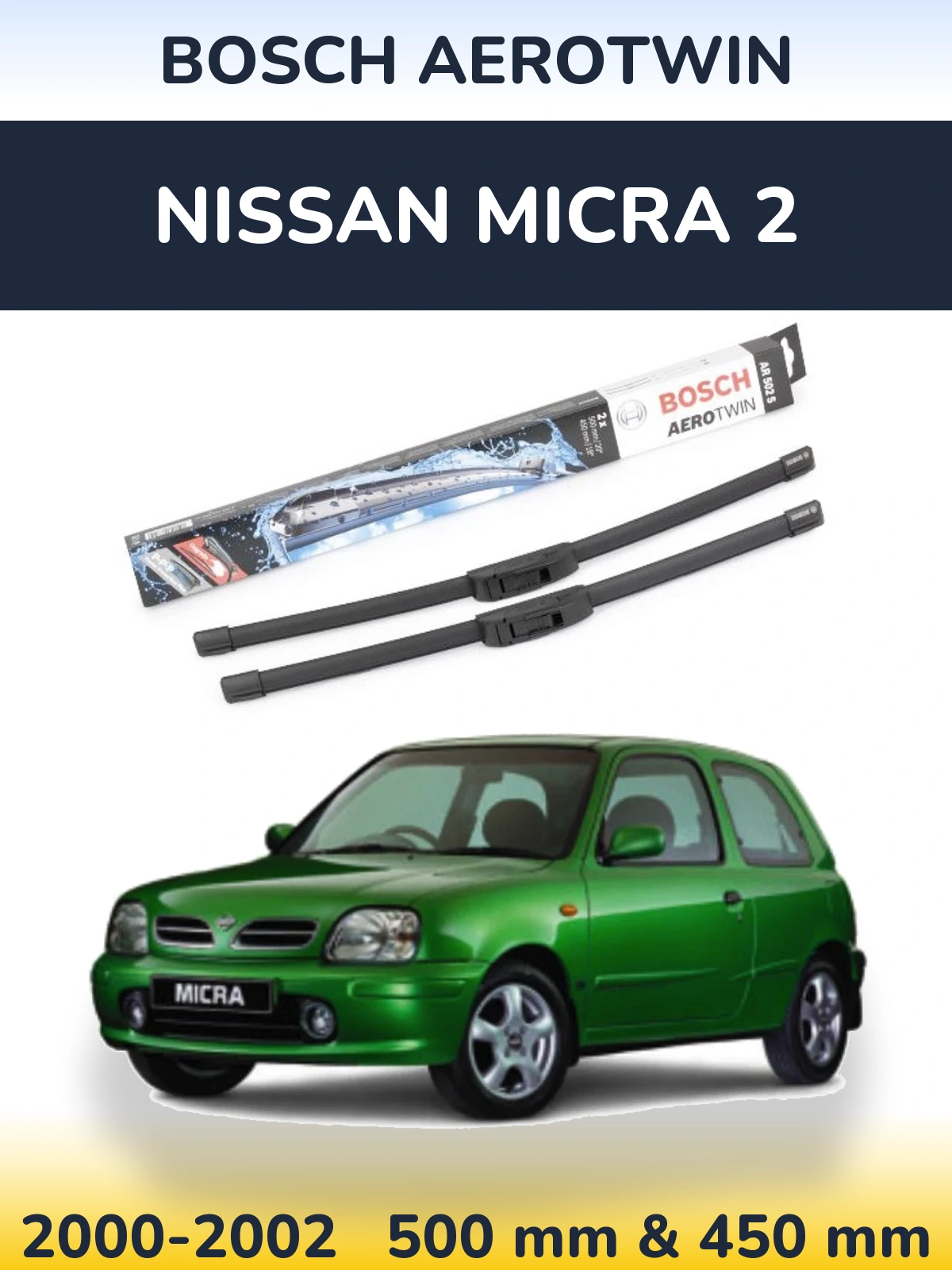 Komplet przednich wycieraczek BOSCH AeroTwin 500 & 450 mm do Nissan Micra 2 2000-2002