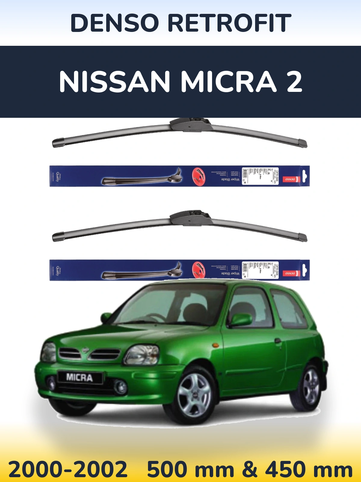 Komplet przednich wycieraczek Denso Retrofit 500 & 450 mm do Nissan Micra 2 2000-2002