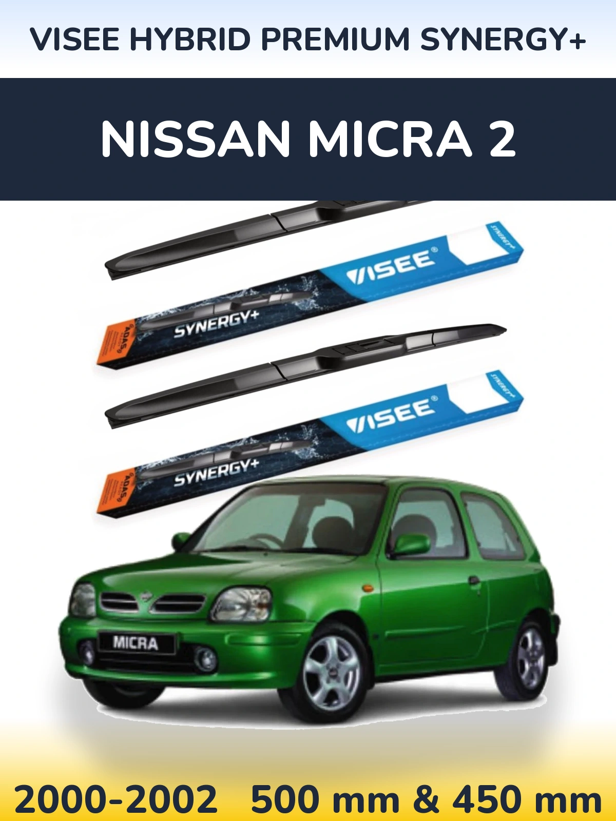 Комплект передних дворников VISEE HYBRID PREMIUM SYNERGY+ 500 & 450 мм для Nissan Micra 2 2000-2002