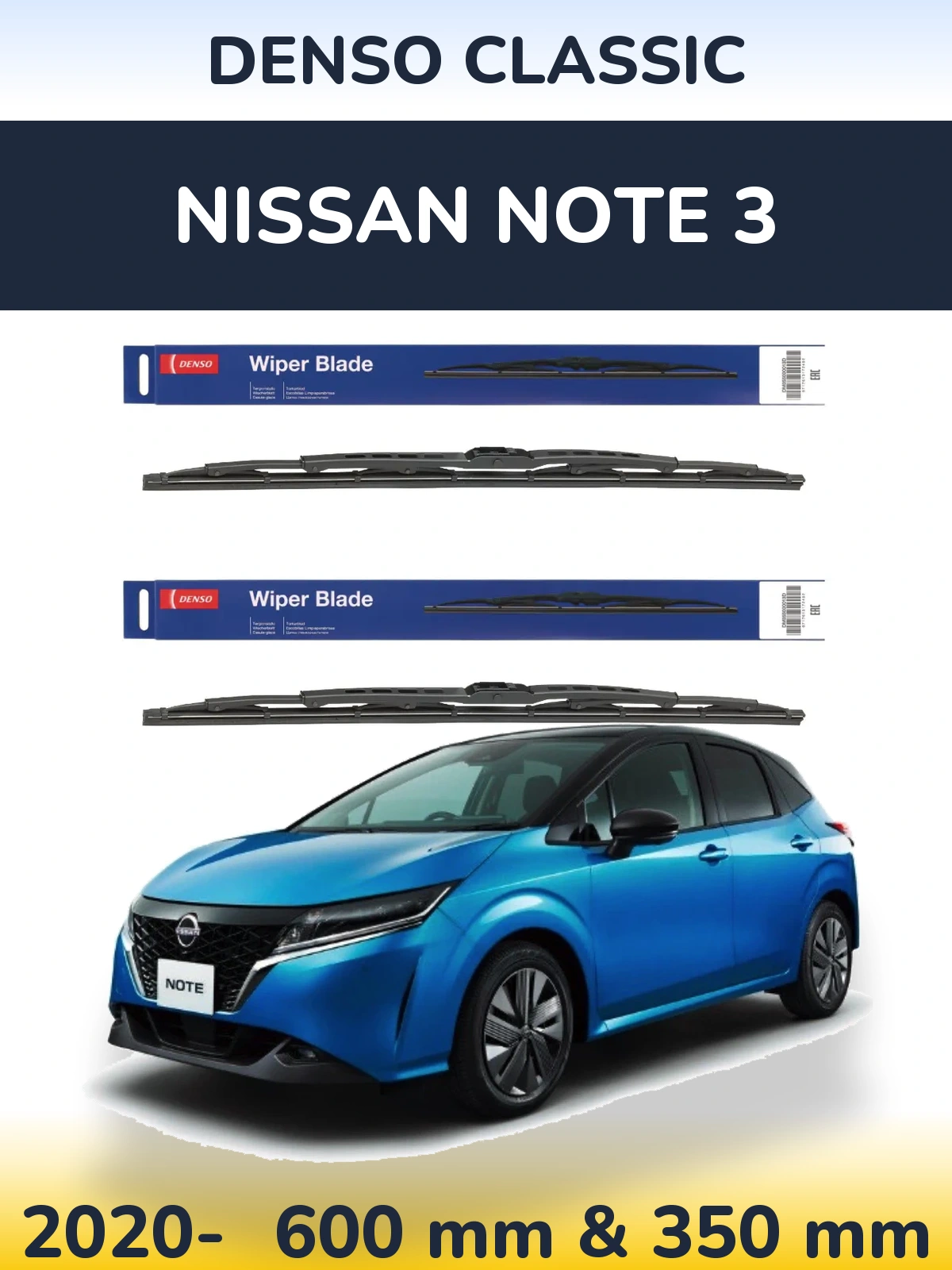 Komplet przednich wycieraczek Denso Classic 600 & 350 mm do Nissan Note 3 2020-2026