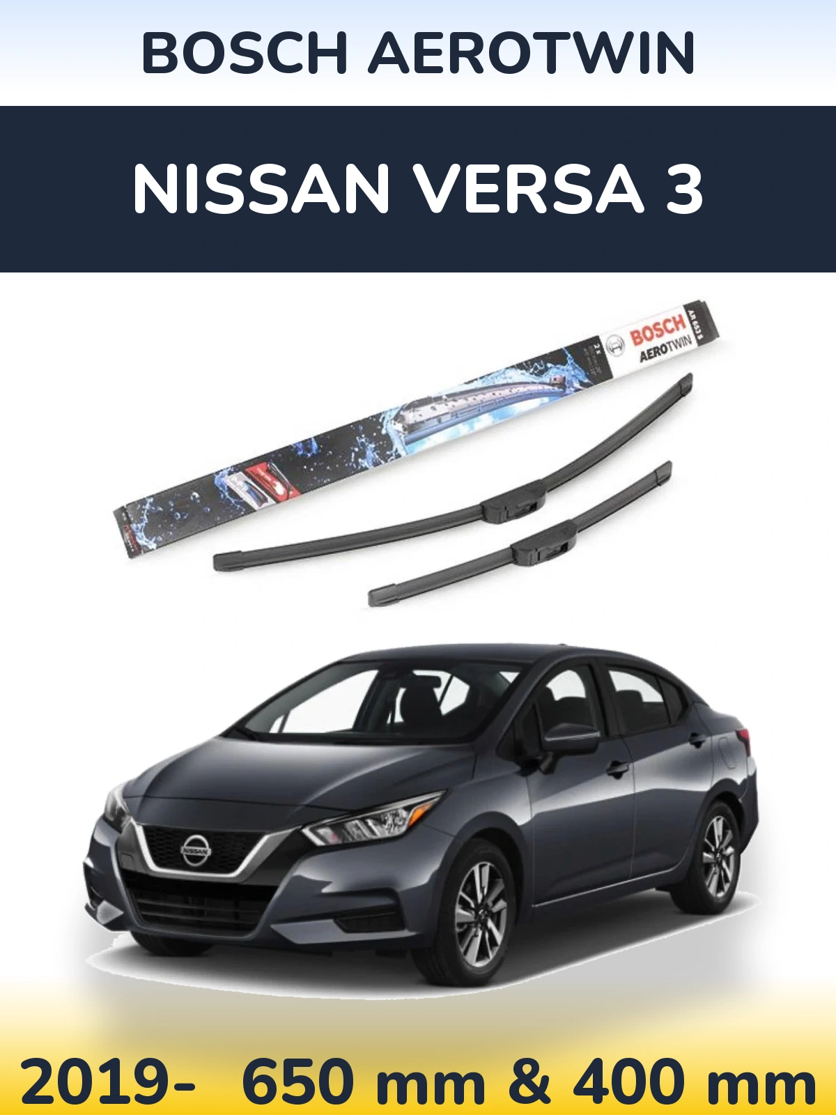 Комплект передних дворников BOSCH AeroTwin 650 & 400 мм для Nissan Versa 3 2019-2026