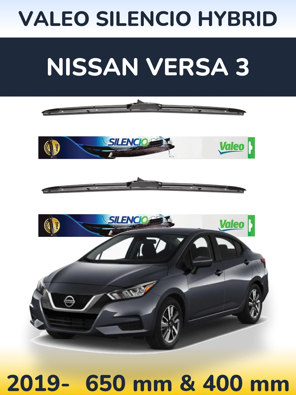 Комплект передних дворников Valeo Silencio Hybrid 650 & 400 мм для Nissan Versa 3 2019-2026