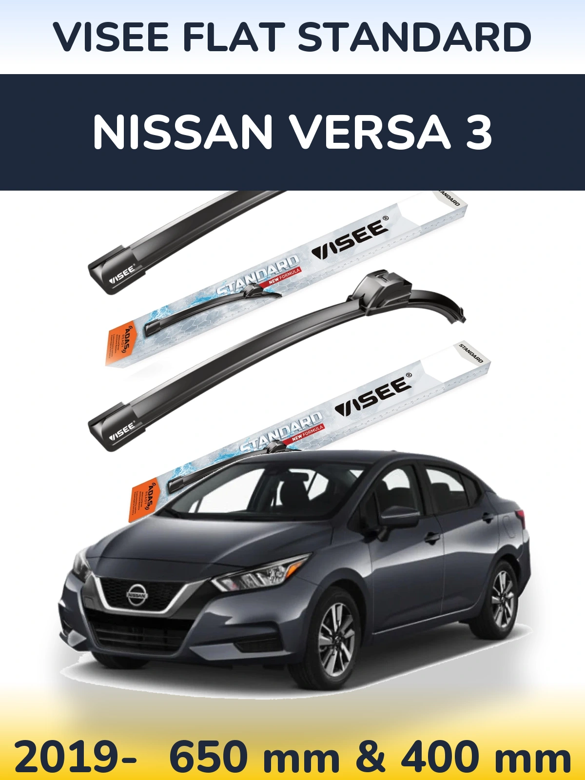 Komplet przednich wycieraczek VISEE FLAT STANDARD 650 & 400 mm do Nissan Versa 3 2019-2026