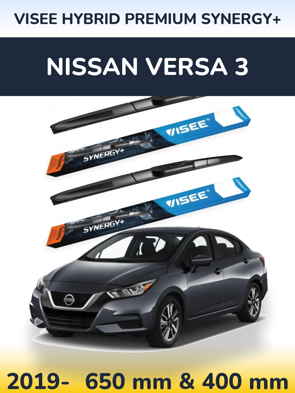 Комплект передних дворников VISEE HYBRID PREMIUM SYNERGY+ 650 & 400 мм для Nissan Versa 3 2019-2026
