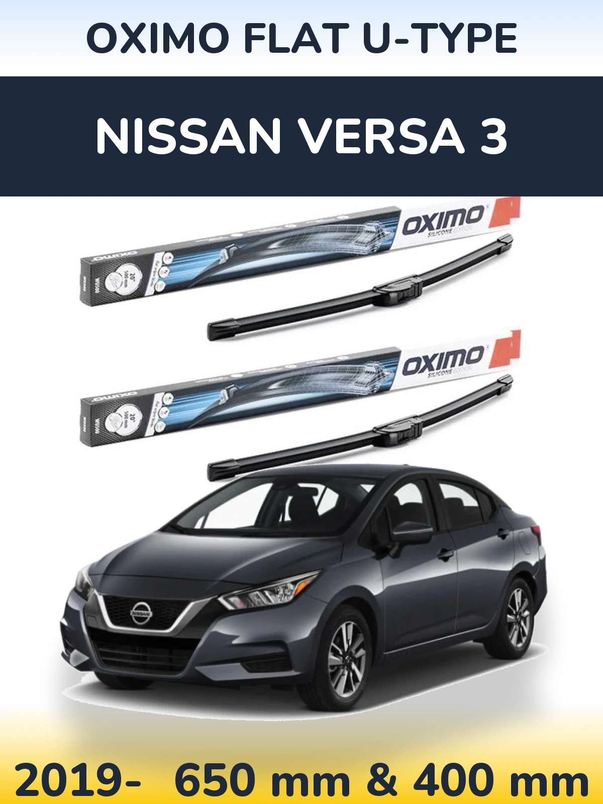 Комплект передних дворников Oximo Flat U-type 650 & 400 мм для Nissan Versa 3 2019-2026