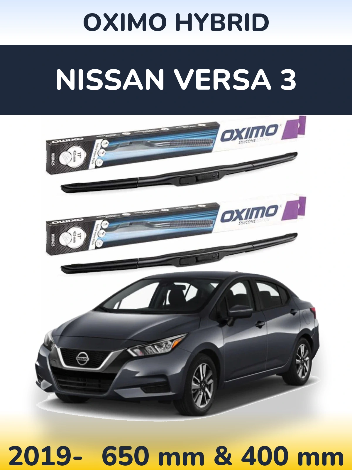 Комплект передних дворников Oximo Hybrid 650 & 400 мм для Nissan Versa 3 2019-2026