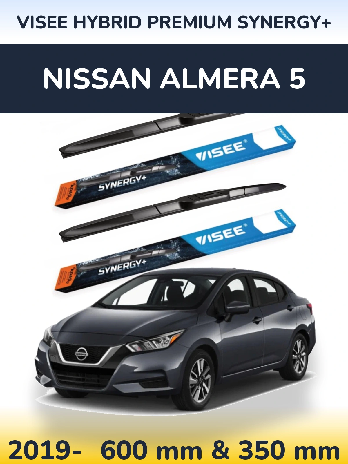 Комплект передних дворников VISEE HYBRID PREMIUM SYNERGY+ 600 & 350 мм для Nissan Almera 5 2019-2026