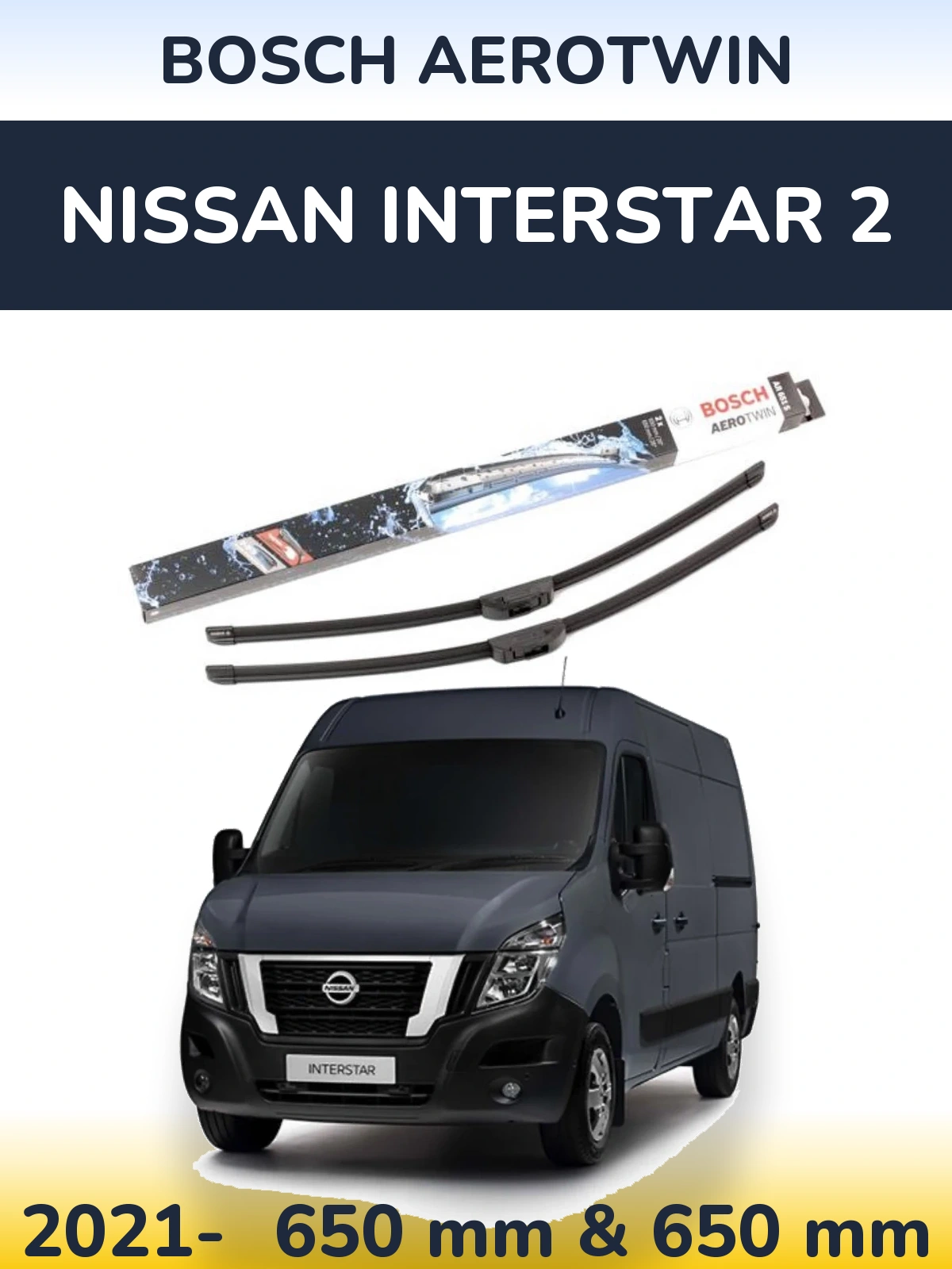 Комплект передних дворников BOSCH AeroTwin 650 & 650 мм для Nissan Interstar 2 2021-2026