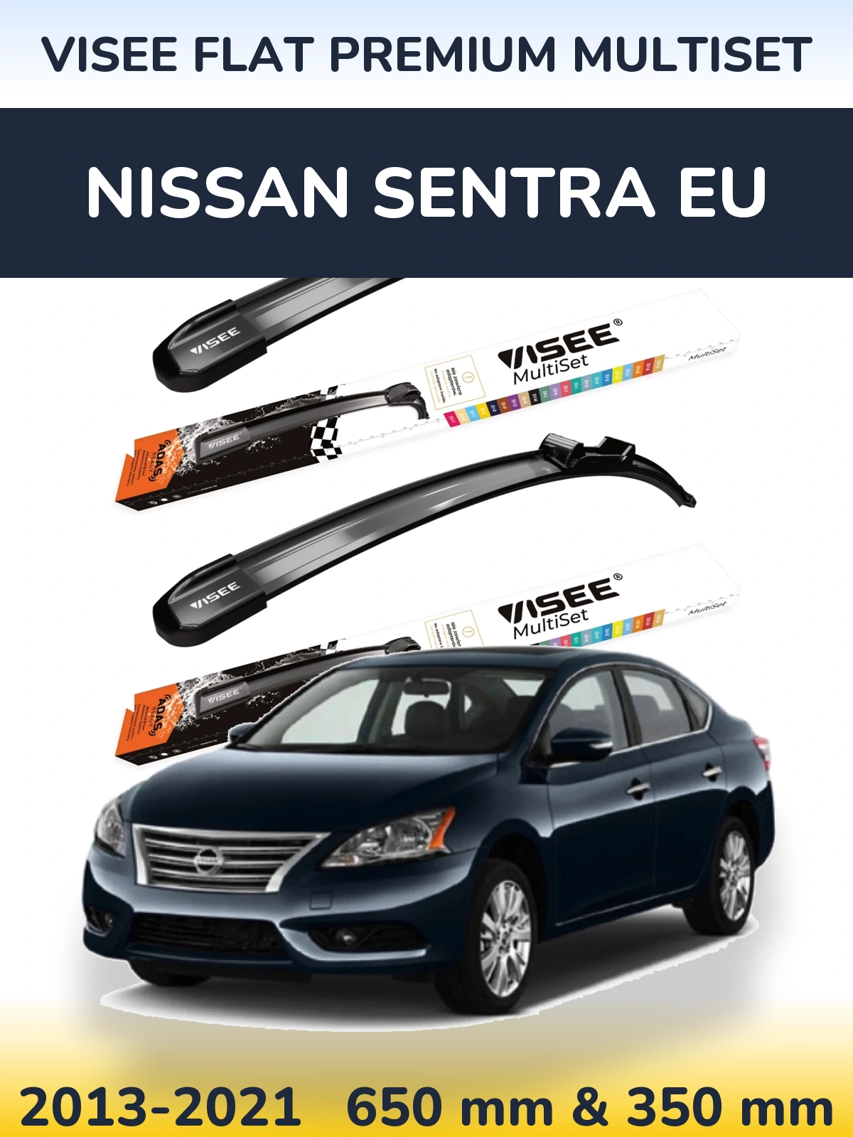 Komplet przednich wycieraczek VISEE FLAT PREMIUM MultiSet 650 & 350 mm do Nissan Sentra EU 2013-2021