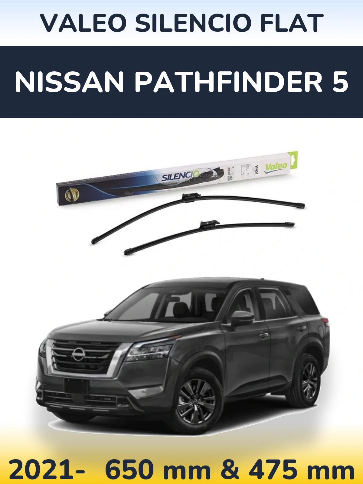 Komplet przednich wycieraczek Valeo Silencio Flat 650 & 475 mm do Nissan Pathfinder 5 2021-2026