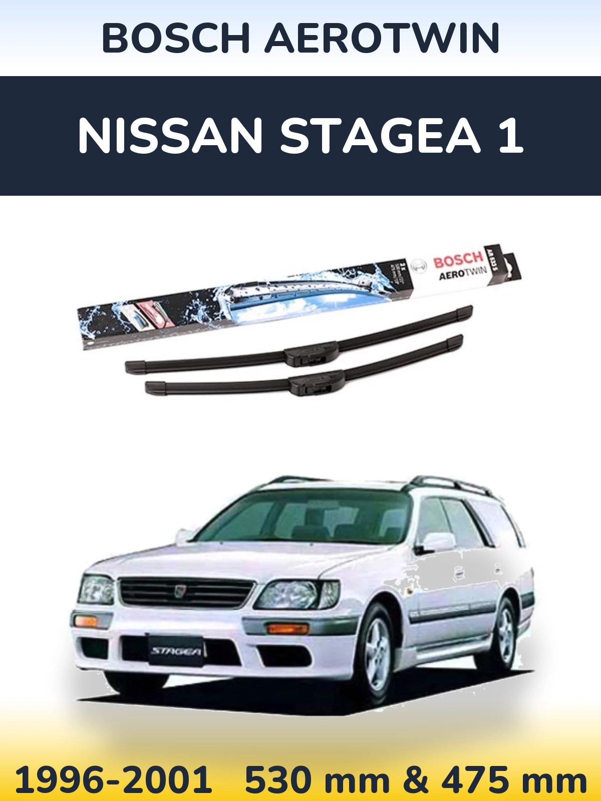 Komplet przednich wycieraczek BOSCH AeroTwin 530 & 475 mm do Nissan Stagea 1 1996-2001