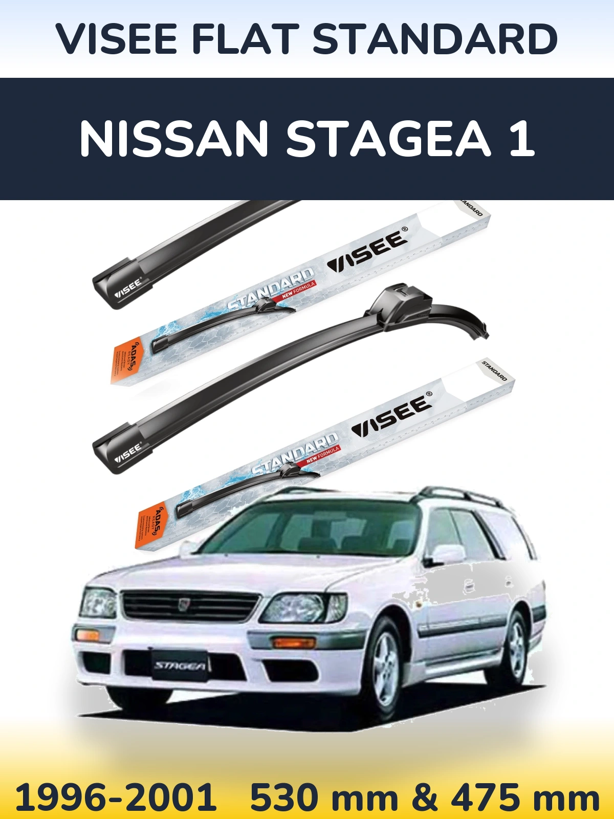 Komplet przednich wycieraczek VISEE FLAT STANDARD 530 & 475 mm do Nissan Stagea 1 1996-2001