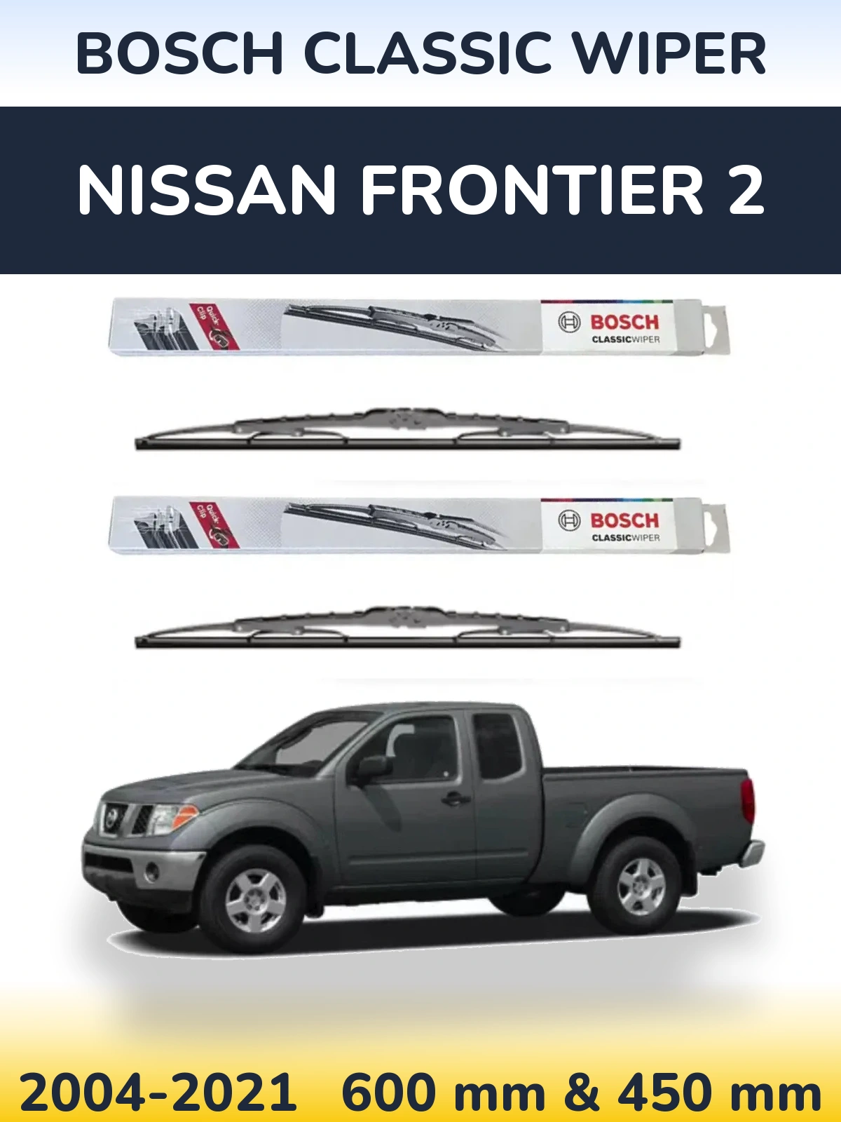 Комплект передних дворников BOSCH Classic Wiper 600 & 450 мм для Nissan Frontier 2 2004-2021