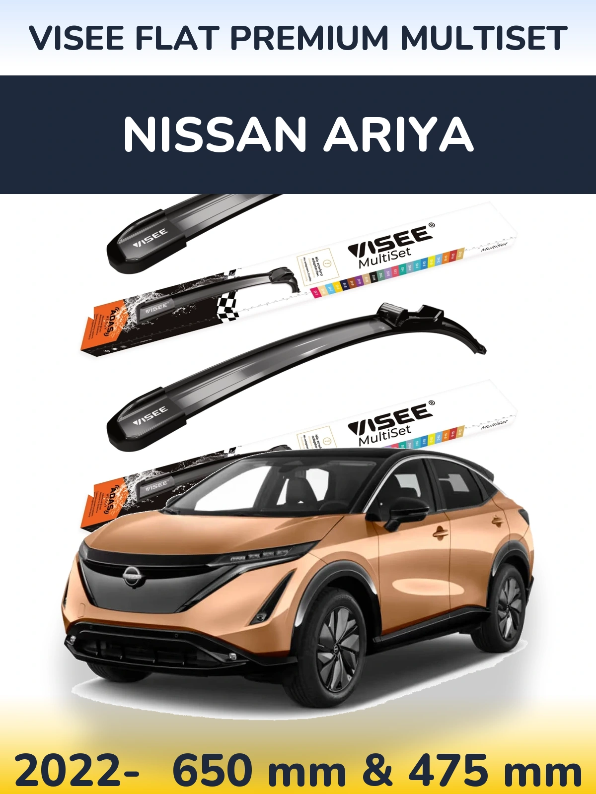Komplet przednich wycieraczek VISEE FLAT PREMIUM MultiSet 650 & 475 mm do Nissan Ariya 2022-2026