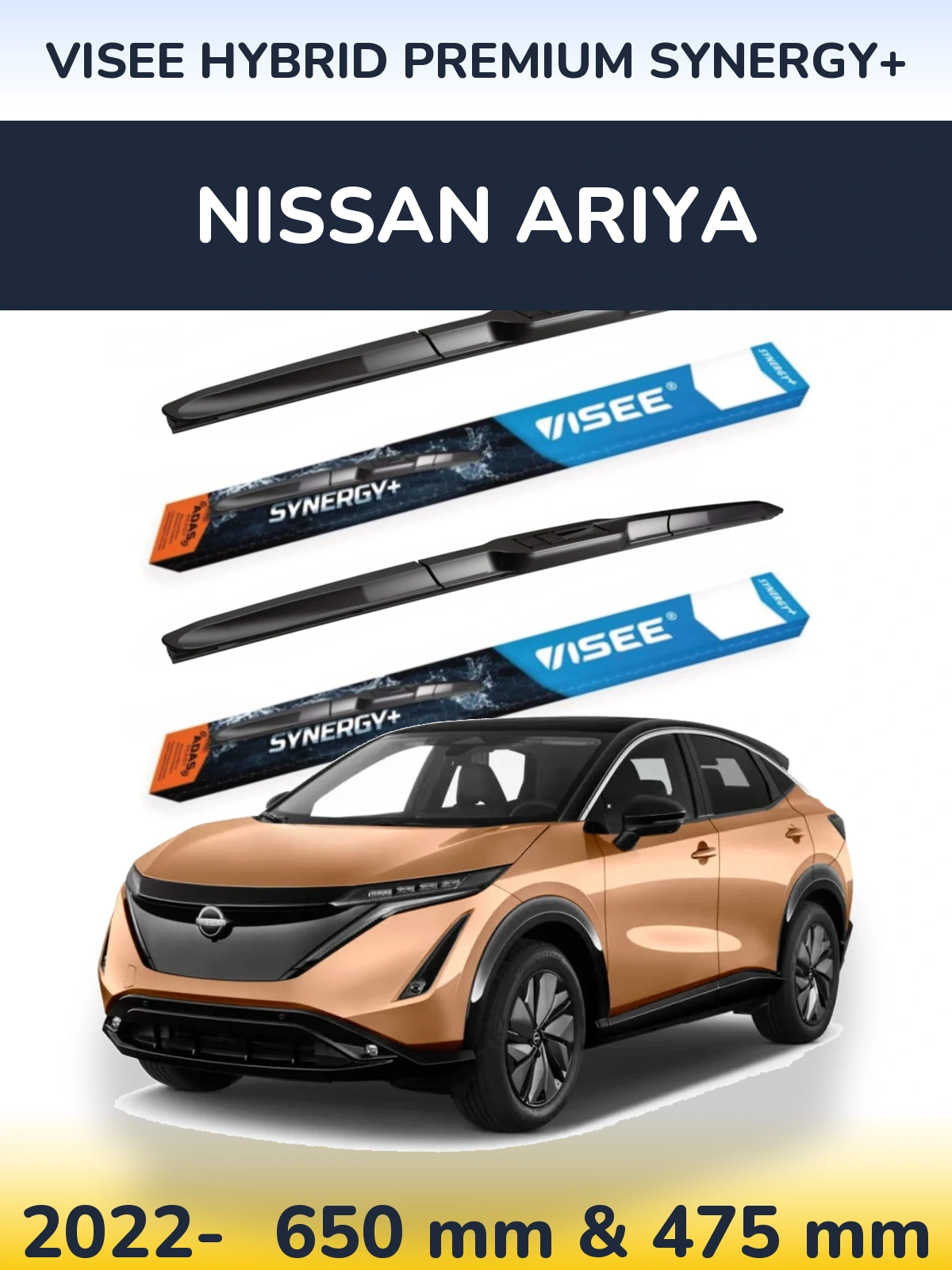 Komplet przednich wycieraczek VISEE HYBRID PREMIUM SYNERGY+ 650 & 475 mm do Nissan Ariya 2022-2026