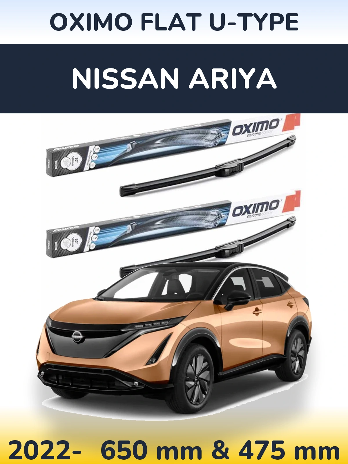 Komplet przednich wycieraczek Oximo Flat U-type 650 & 475 mm do Nissan Ariya 2022-2026