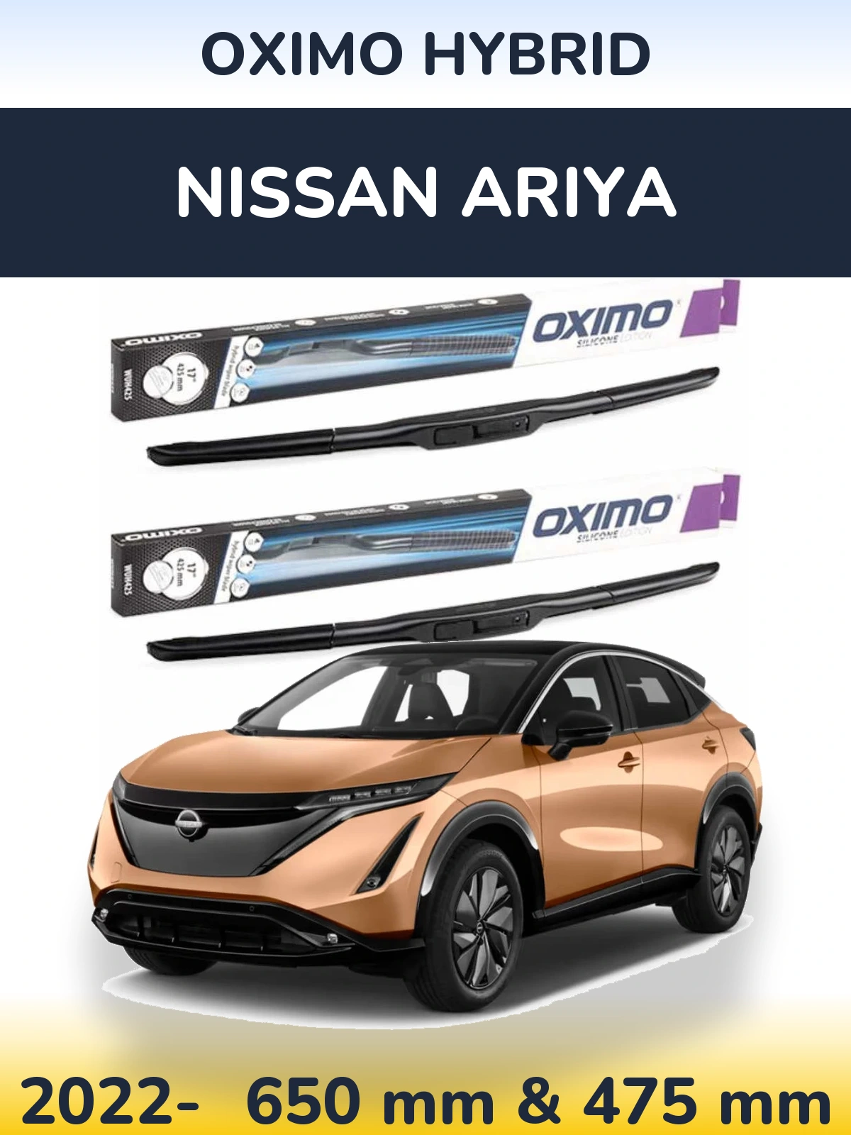 Komplet przednich wycieraczek Oximo Hybrid 650 & 475 mm do Nissan Ariya 2022-2026