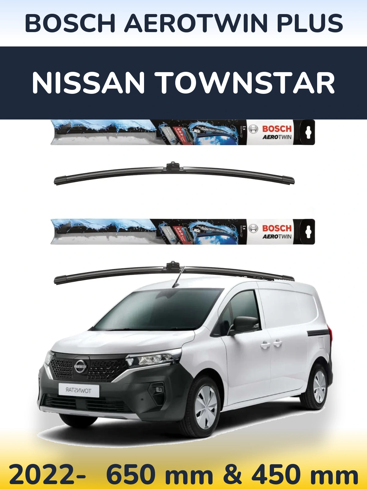 Komplet przednich wycieraczek BOSCH AeroTwin Plus 650 & 450 mm do Nissan Townstar 2022-2026