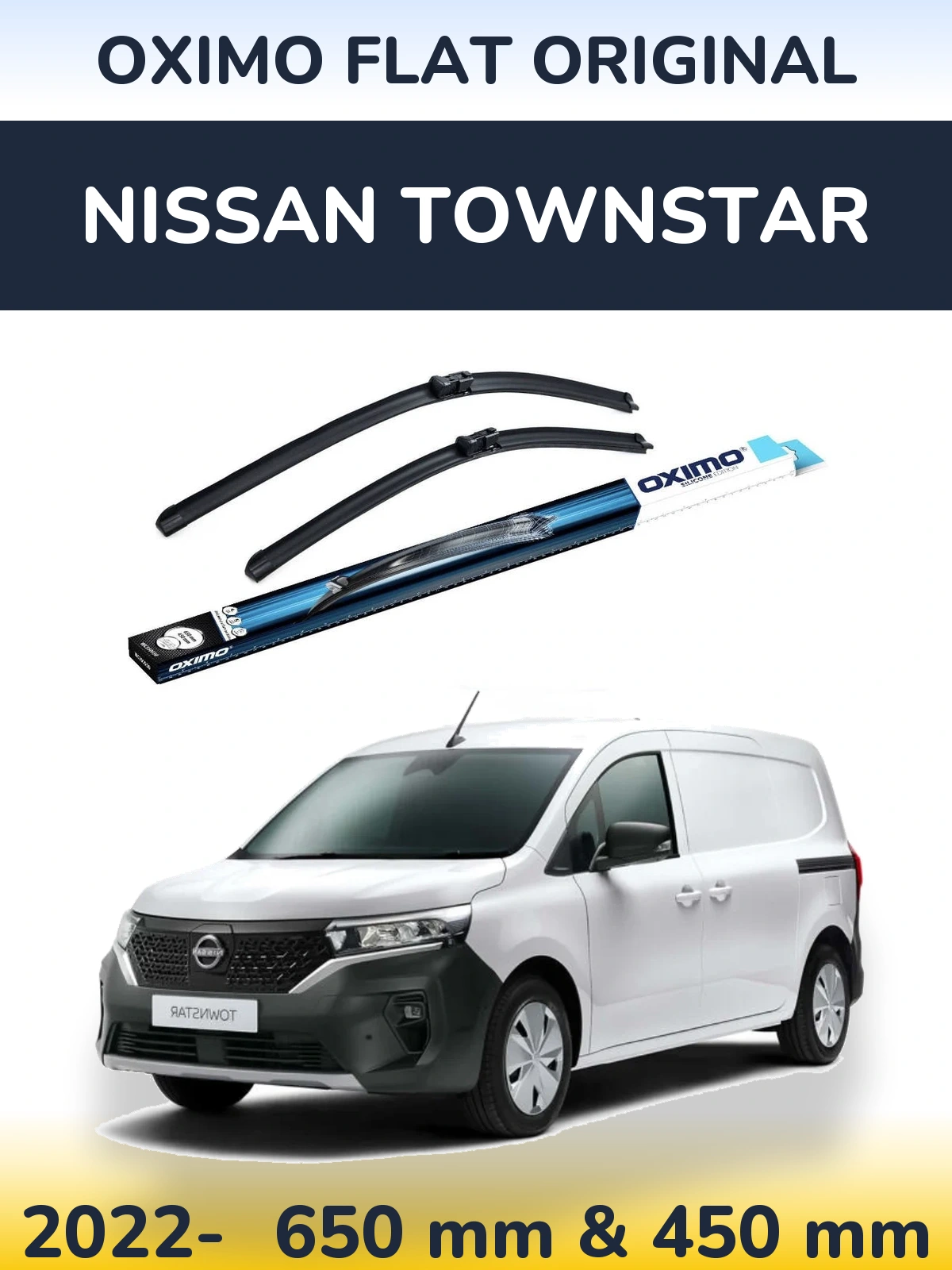 Front wiper blade set Oximo Flat Original 650 & 450 mm for Nissan Townstar 2022-2026
