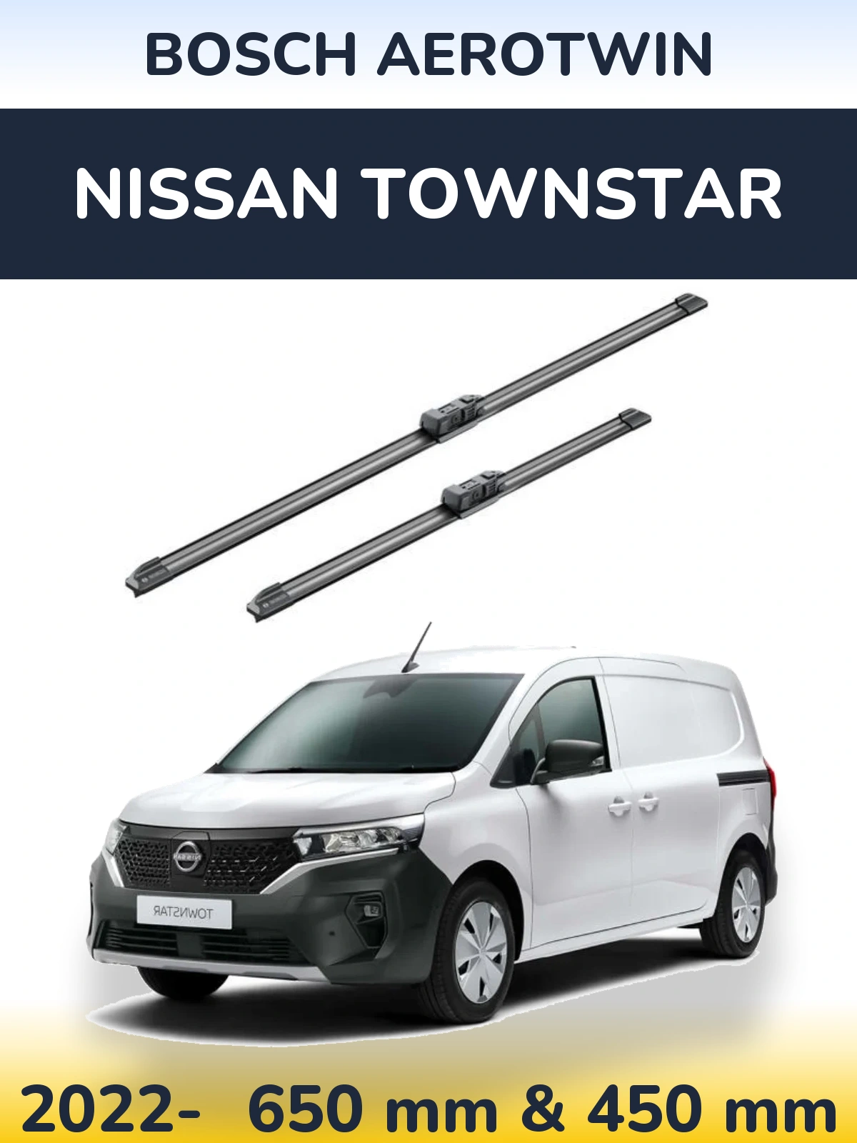 Front wiper blade set BOSCH AeroTwin 650 & 450 mm for Nissan Townstar 2022-2026