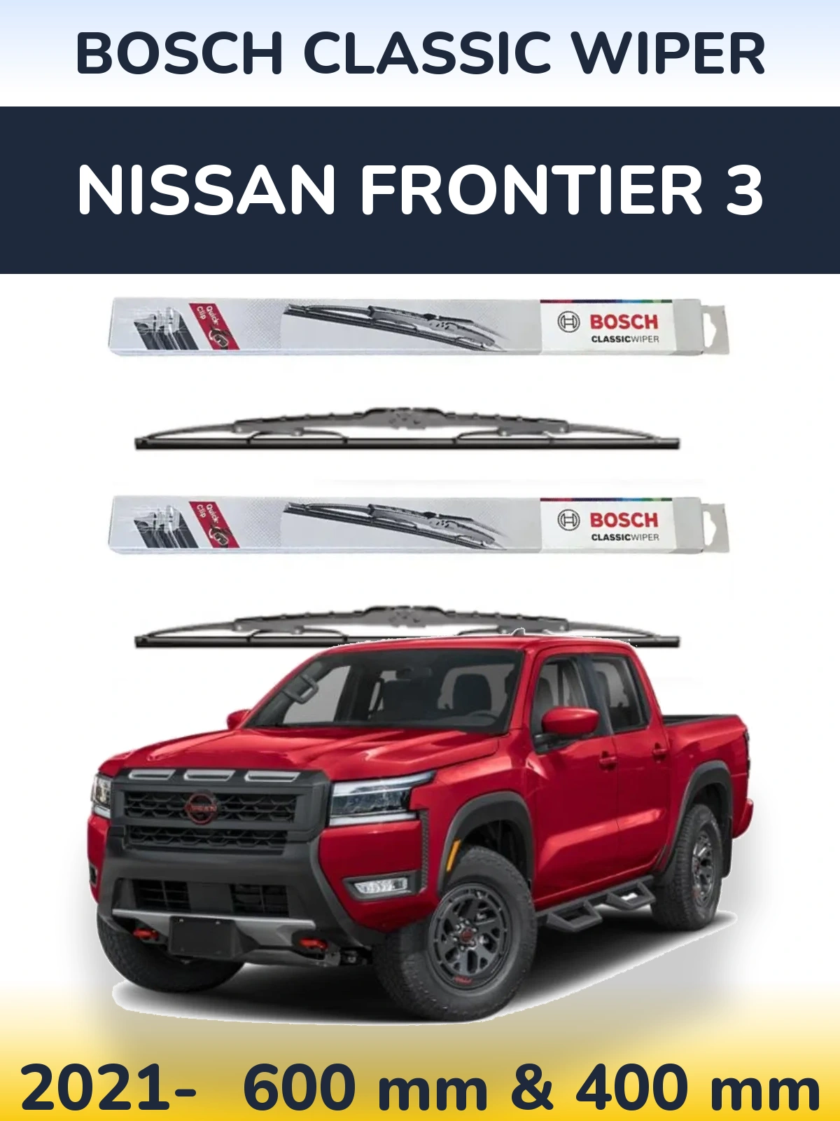 Комплект передних дворников BOSCH Classic Wiper 600 & 400 мм для Nissan Frontier 3 2021-2026
