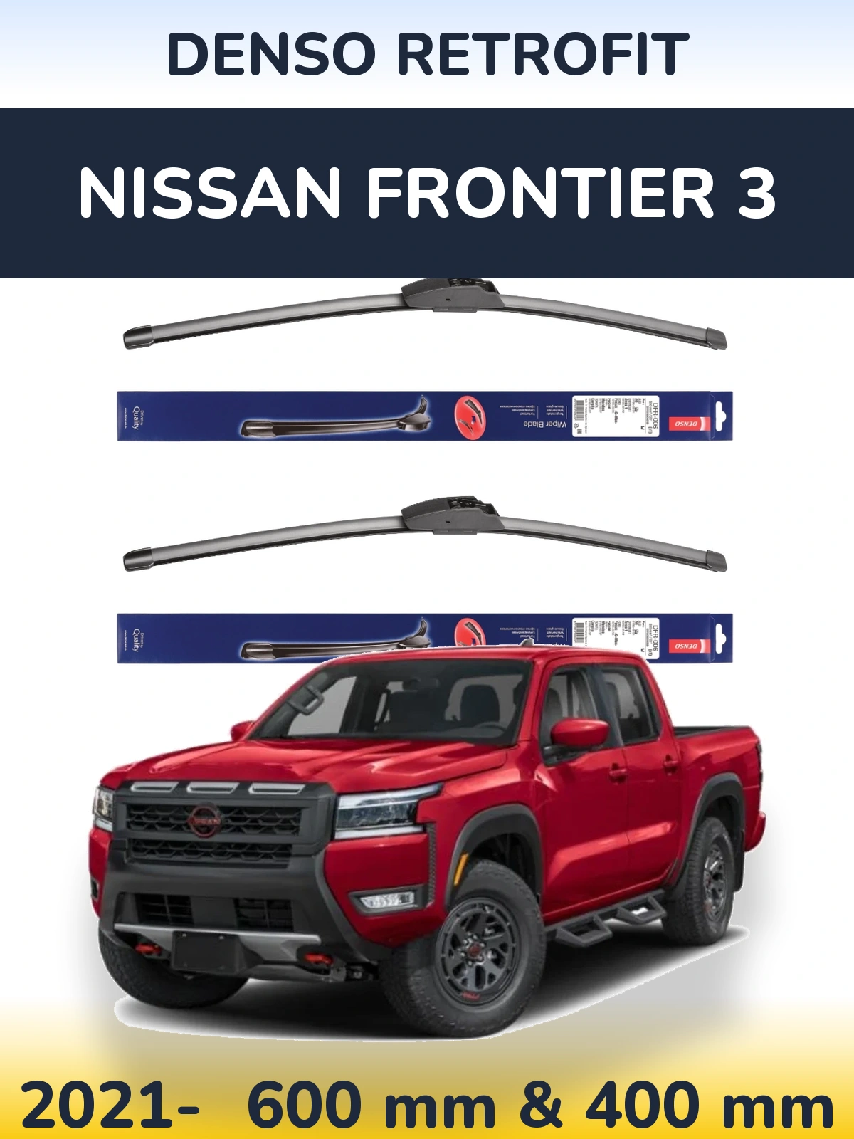 Komplet przednich wycieraczek Denso Retrofit 600 & 400 mm do Nissan Frontier 3 2021-2026
