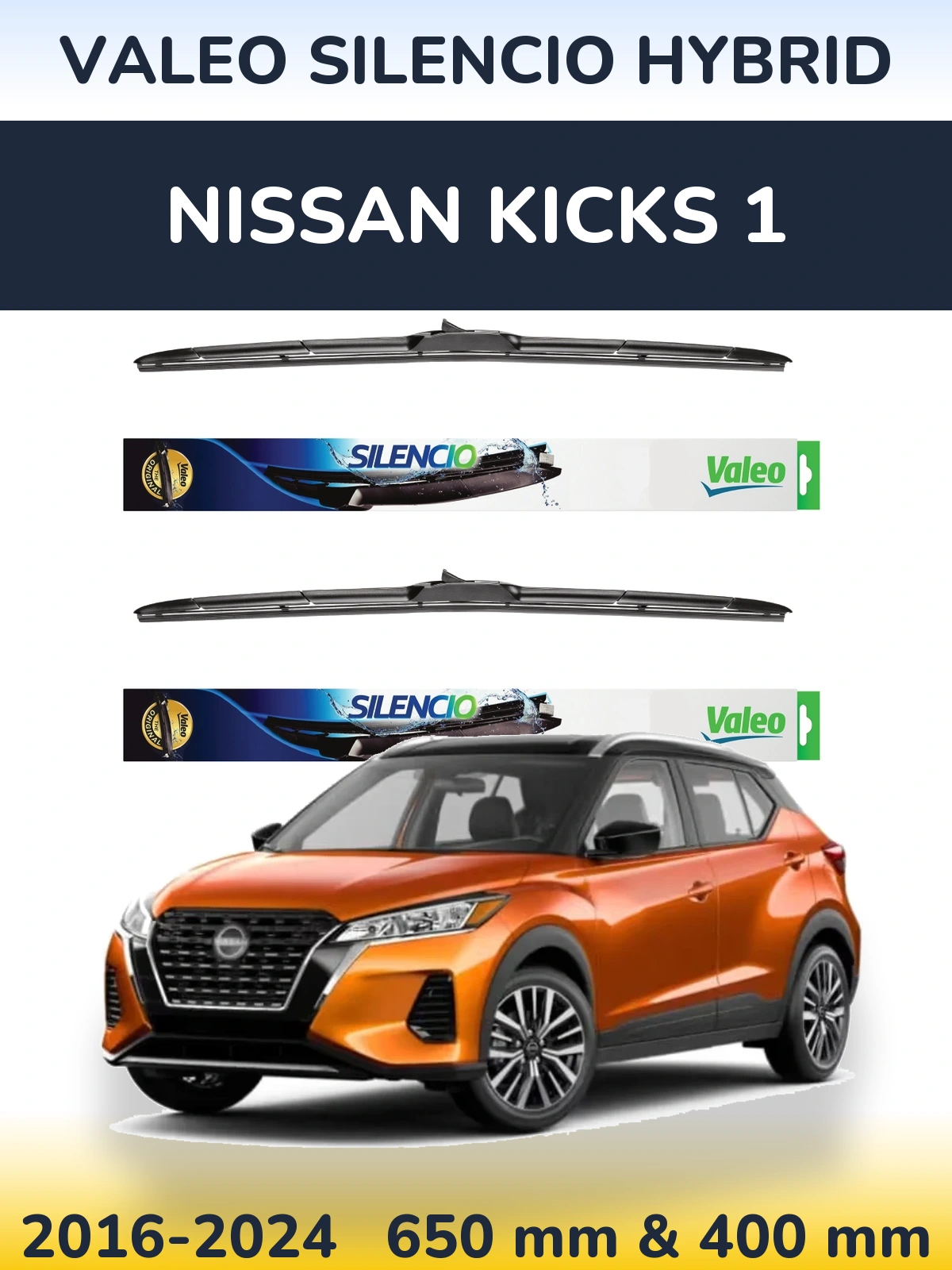 Комплект передних дворников Valeo Silencio Hybrid 650 & 400 мм для Nissan Kicks 1 2016-2024