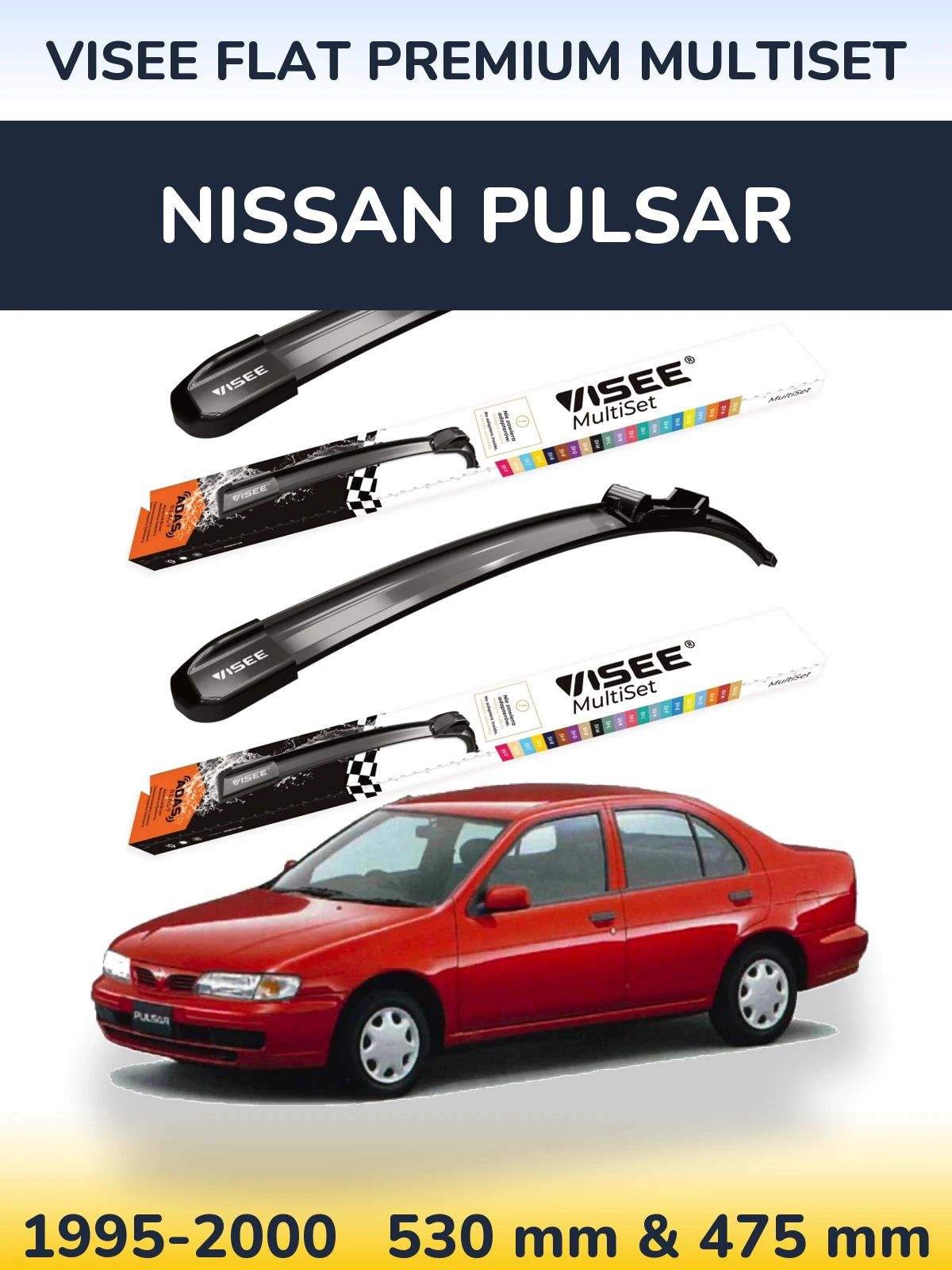 Komplet przednich wycieraczek VISEE FLAT PREMIUM MultiSet 530 & 475 mm do Nissan Pulsar 1995-2000