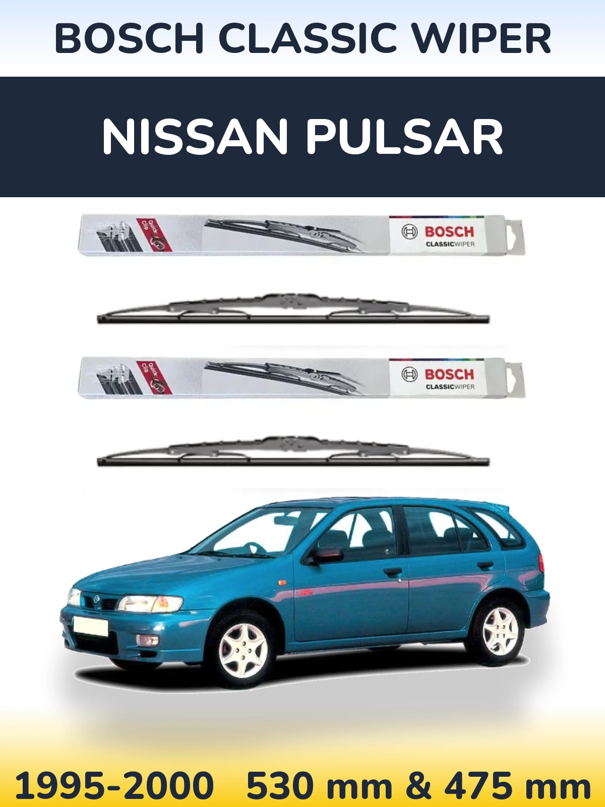 Komplet przednich wycieraczek BOSCH Classic Wiper 530 & 475 mm do Nissan Pulsar 1995-2000
