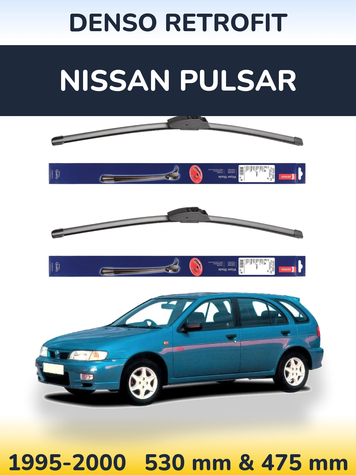 Komplet przednich wycieraczek Denso Retrofit 530 & 475 mm do Nissan Pulsar 1995-2000