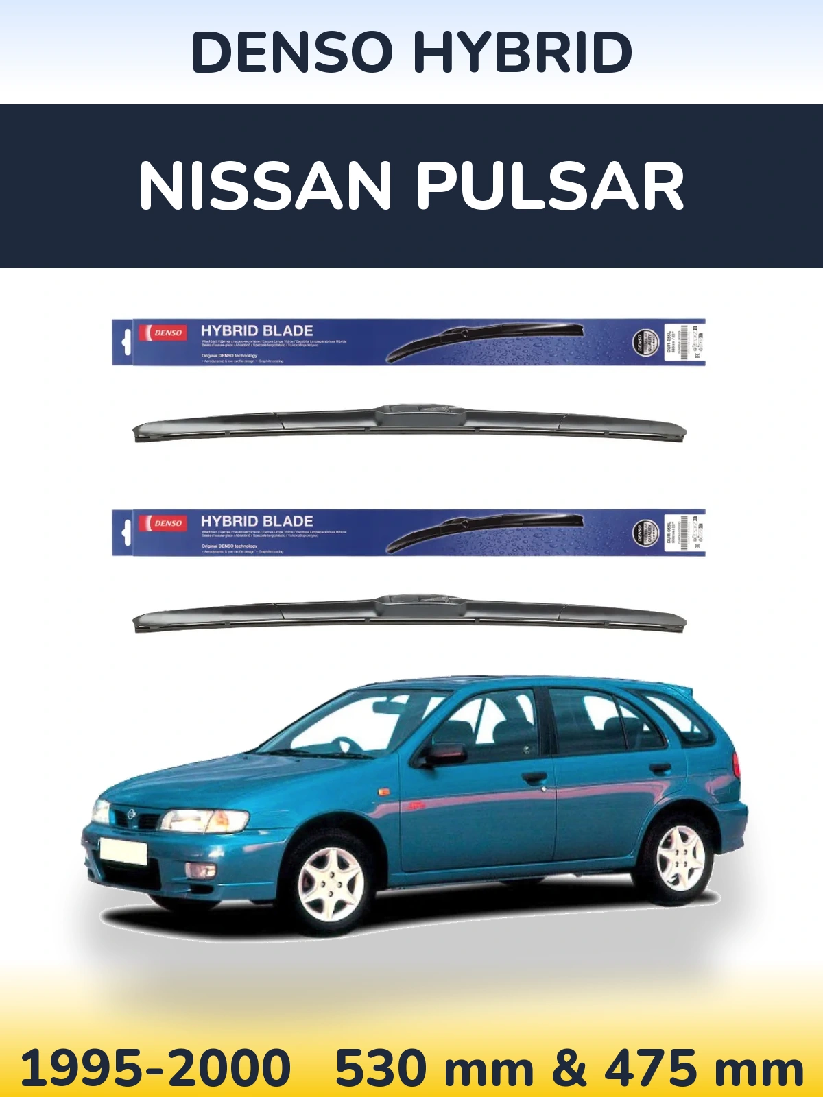 Komplet przednich wycieraczek Denso Hybrid 530 & 475 mm do Nissan Pulsar 1995-2000