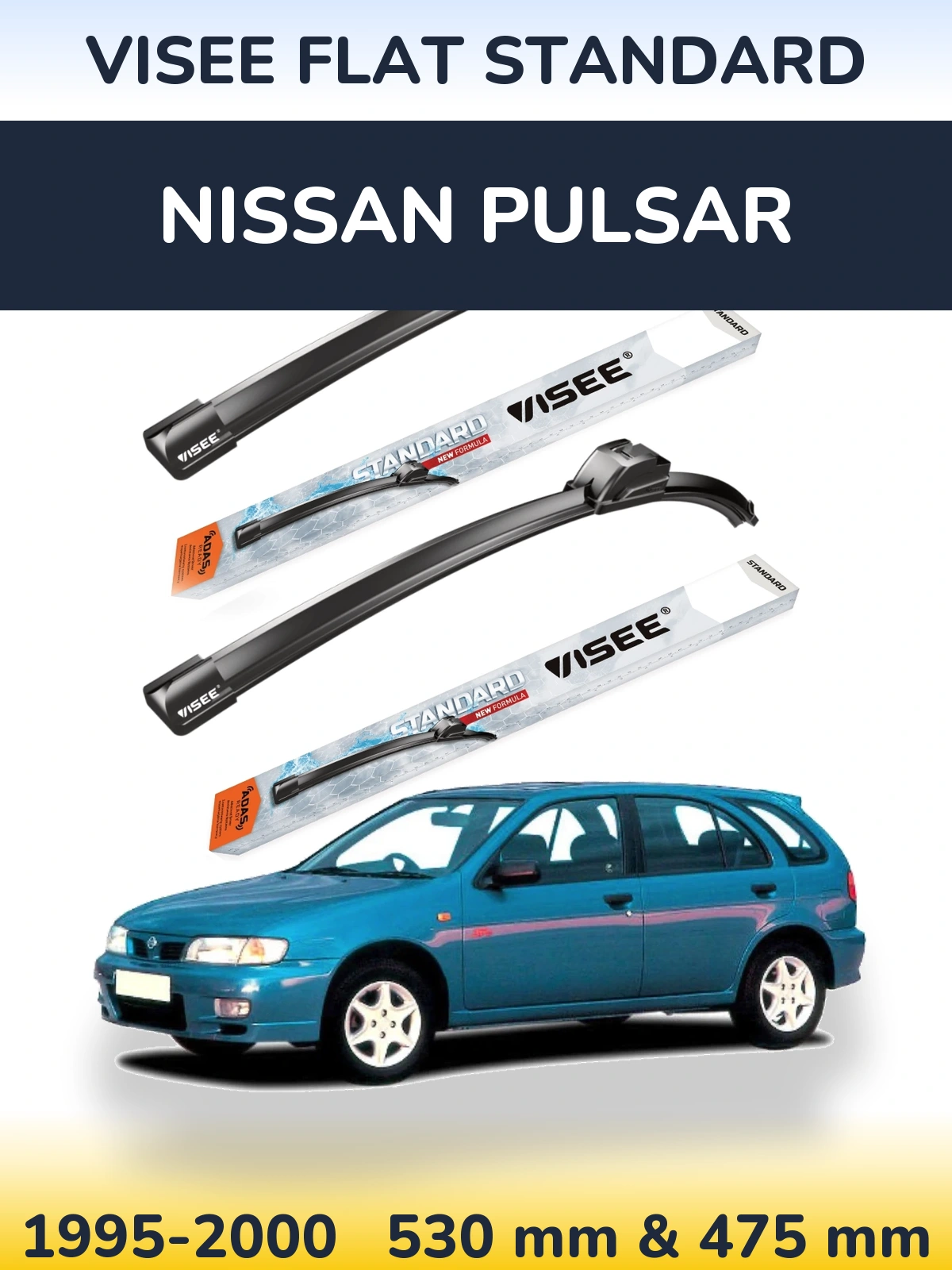 Komplet przednich wycieraczek VISEE FLAT STANDARD 530 & 475 mm do Nissan Pulsar 1995-2000