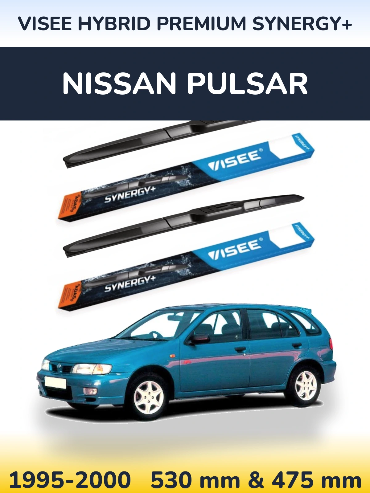 Komplet przednich wycieraczek VISEE HYBRID PREMIUM SYNERGY+ 530 & 475 mm do Nissan Pulsar 1995-2000