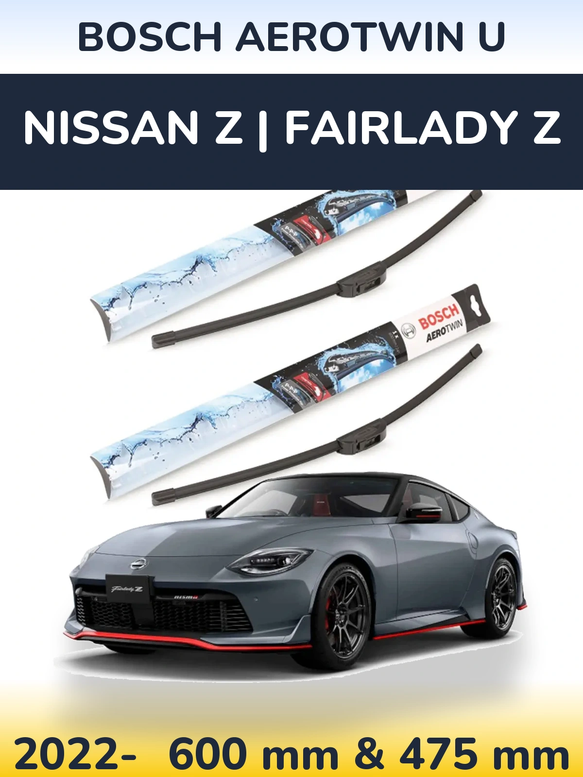 Комплект передних дворников BOSCH AeroTwin U 600 & 475 мм для Nissan Z | Fairlady Z 2022-2026