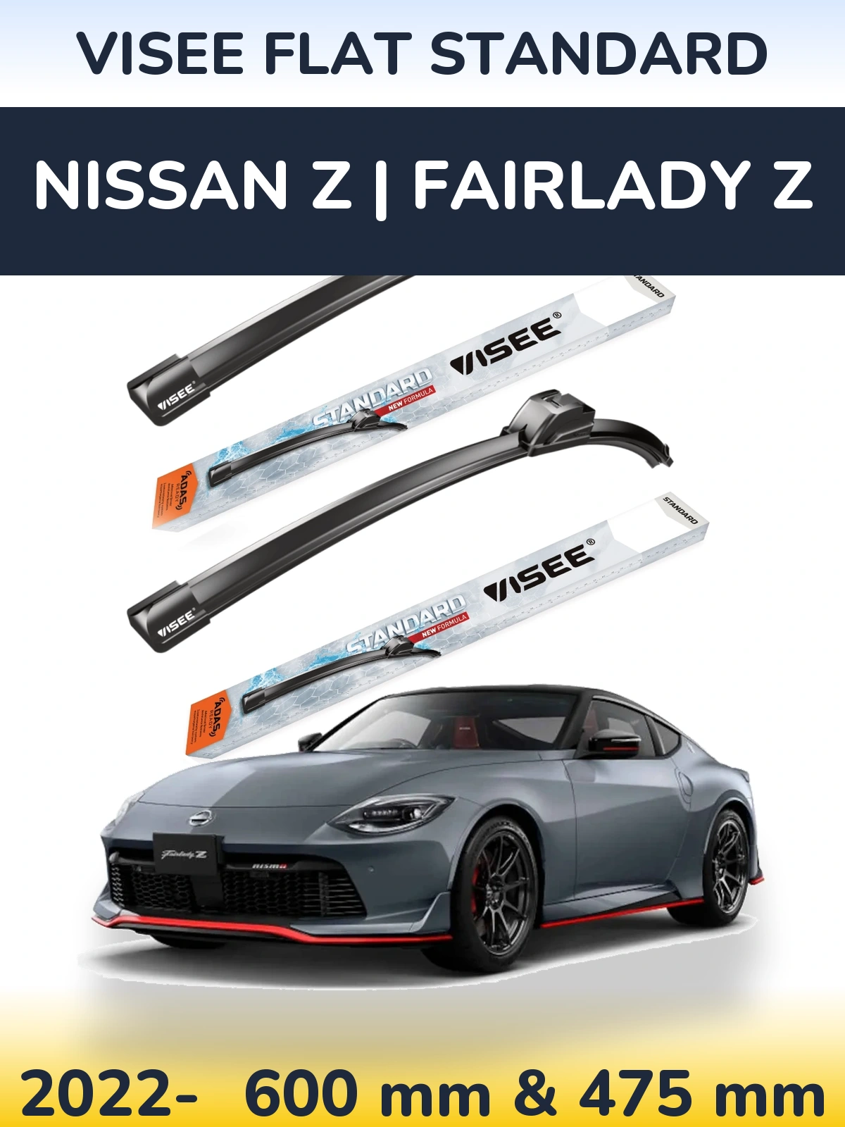 Komplet przednich wycieraczek VISEE FLAT STANDARD 600 & 475 mm do Nissan Z | Fairlady Z 2022-2026