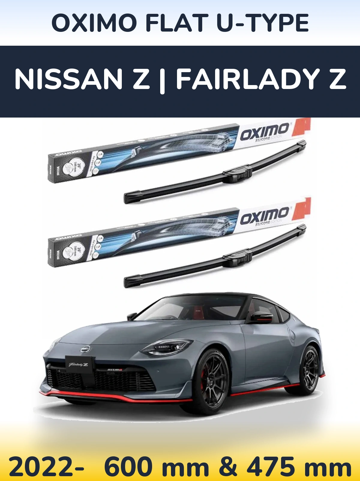 Комплект передних дворников Oximo Flat U-type 600 & 475 мм для Nissan Z | Fairlady Z 2022-2026